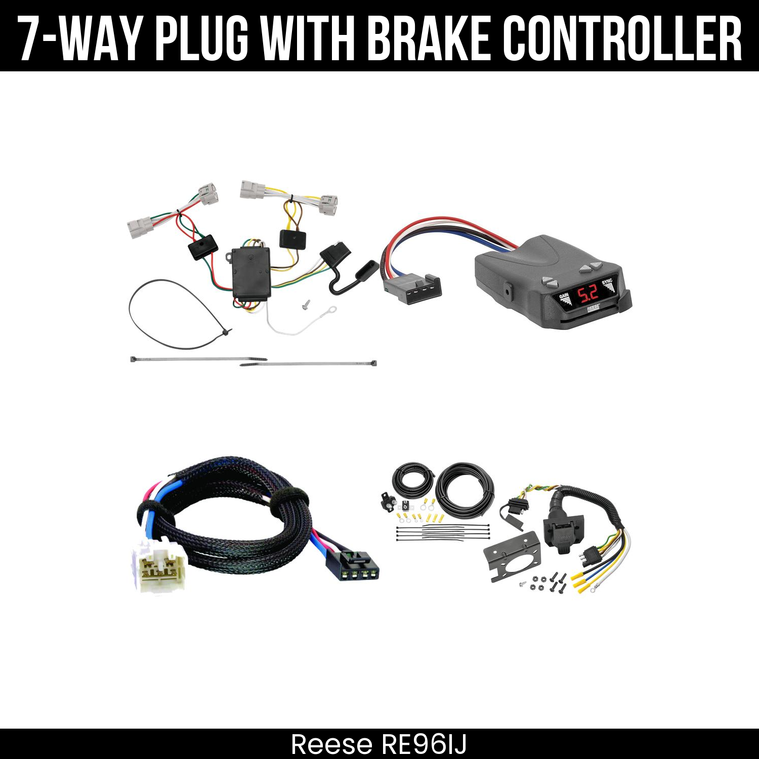 Trailer Wiring 7-Way Plug w/ Bracket , Reese Brakeman IV Brake Control