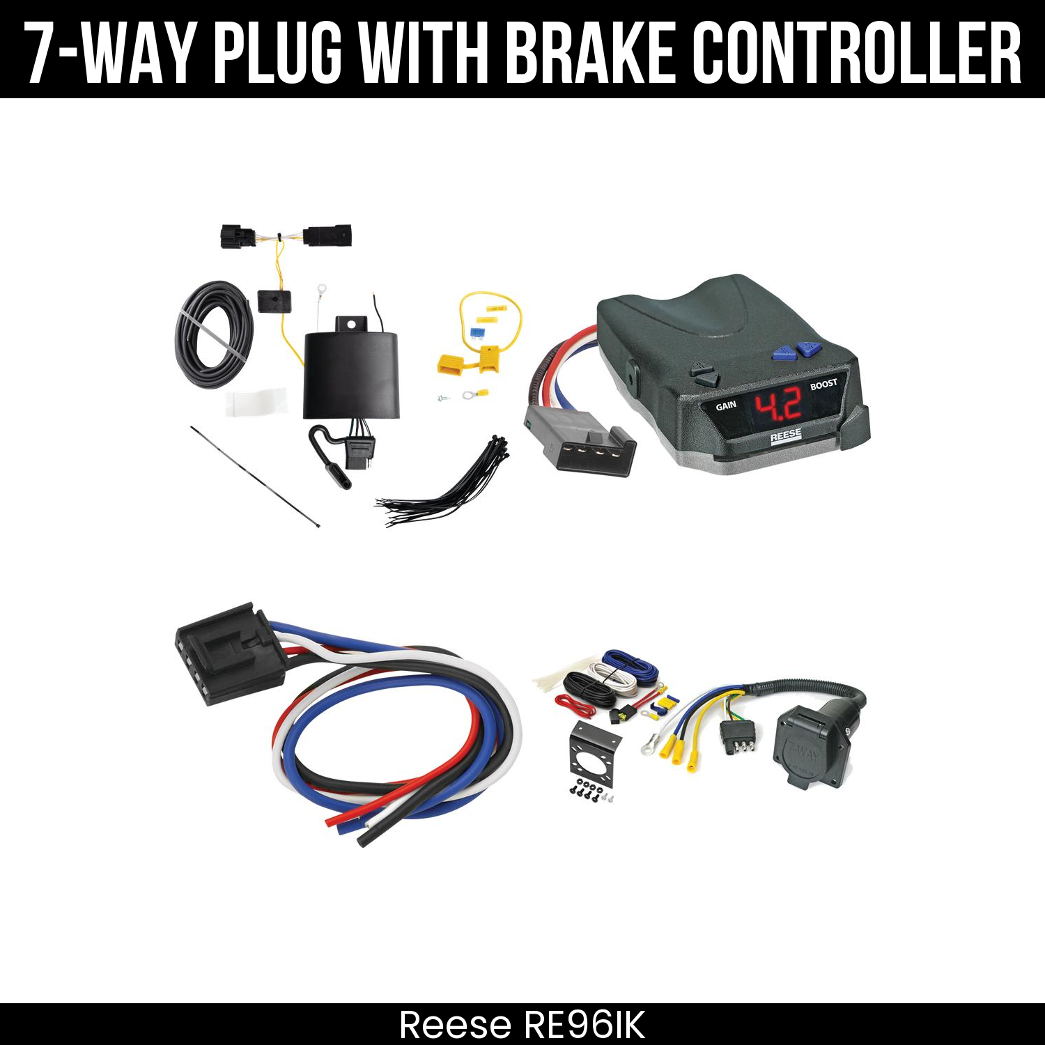 Trailer Wiring 7-Way Economy Plug w/ Bracket , Reese Brake EVN Control