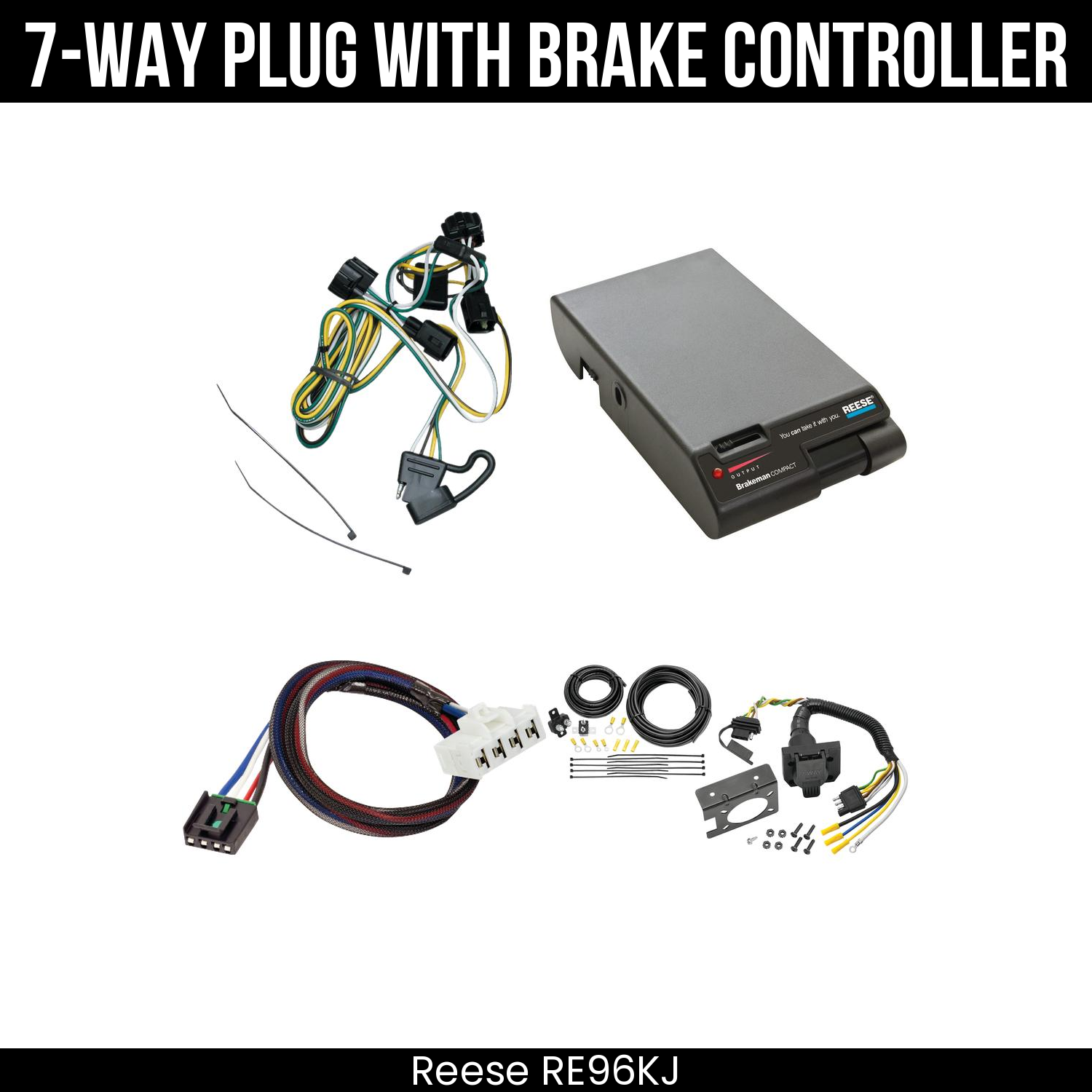 Trailer Wiring 7-Way Plug w/ Bracket , Reese Brakeman Brake Control