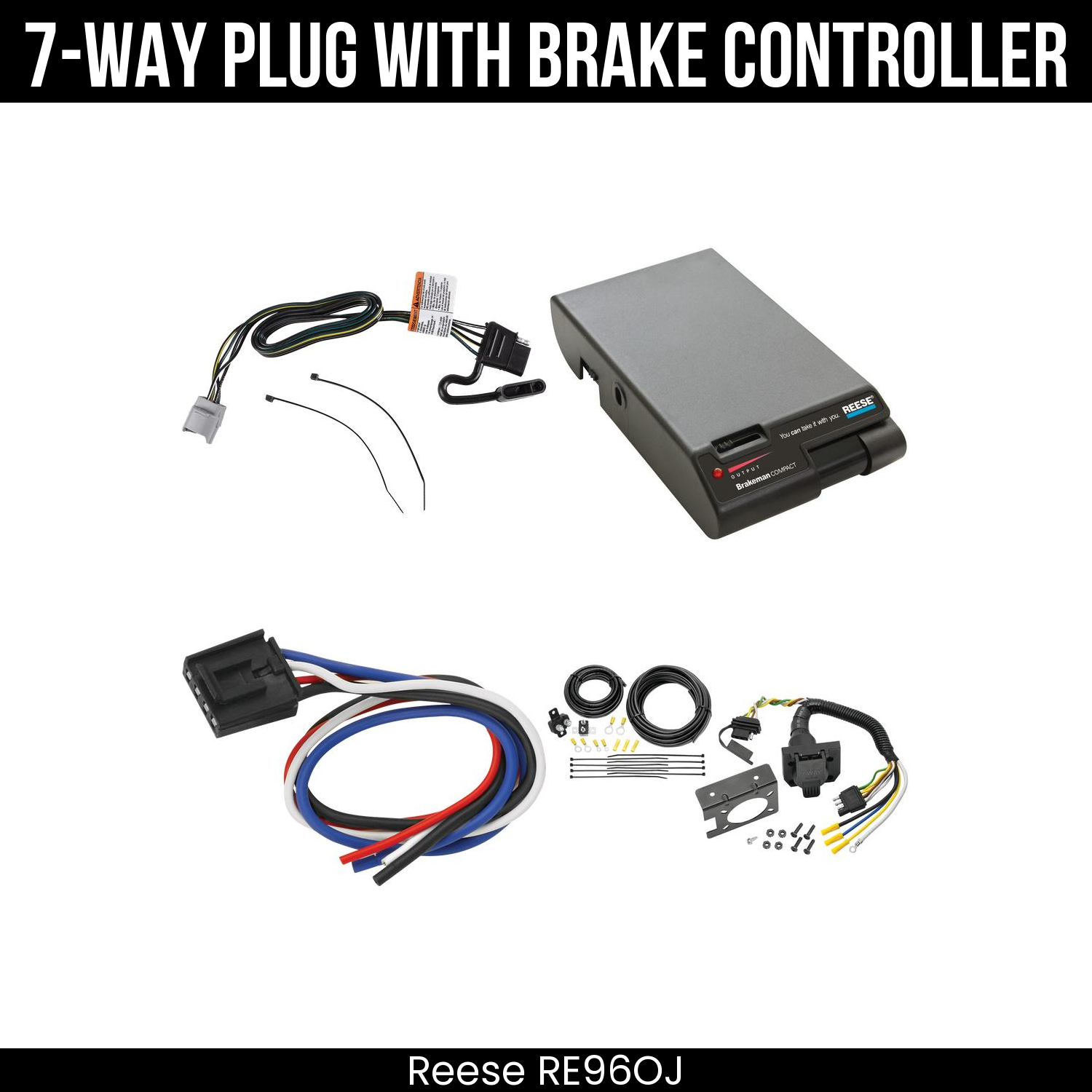Trailer Wiring 7-Way Plug w/ Bracket , Reese Brakeman Brake Control
