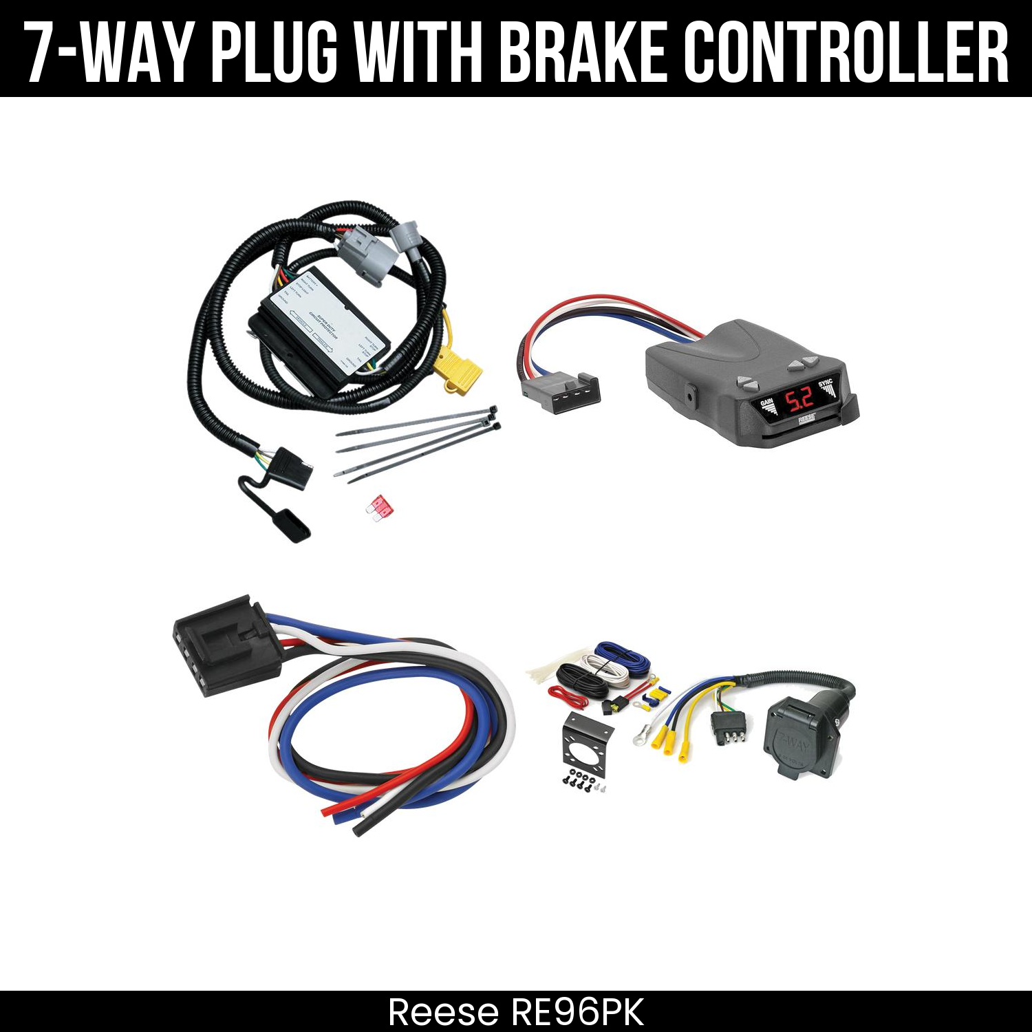 Trailer Wiring 7-Way Economy Plug w/ Bracket , Reese Brakeman IV Brake Control
