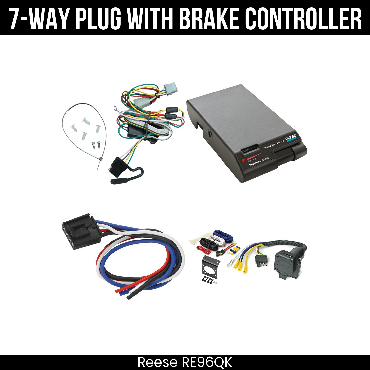 Trailer Wiring 7-Way Economy Plug w/ Bracket , Reese Brakeman Brake Control