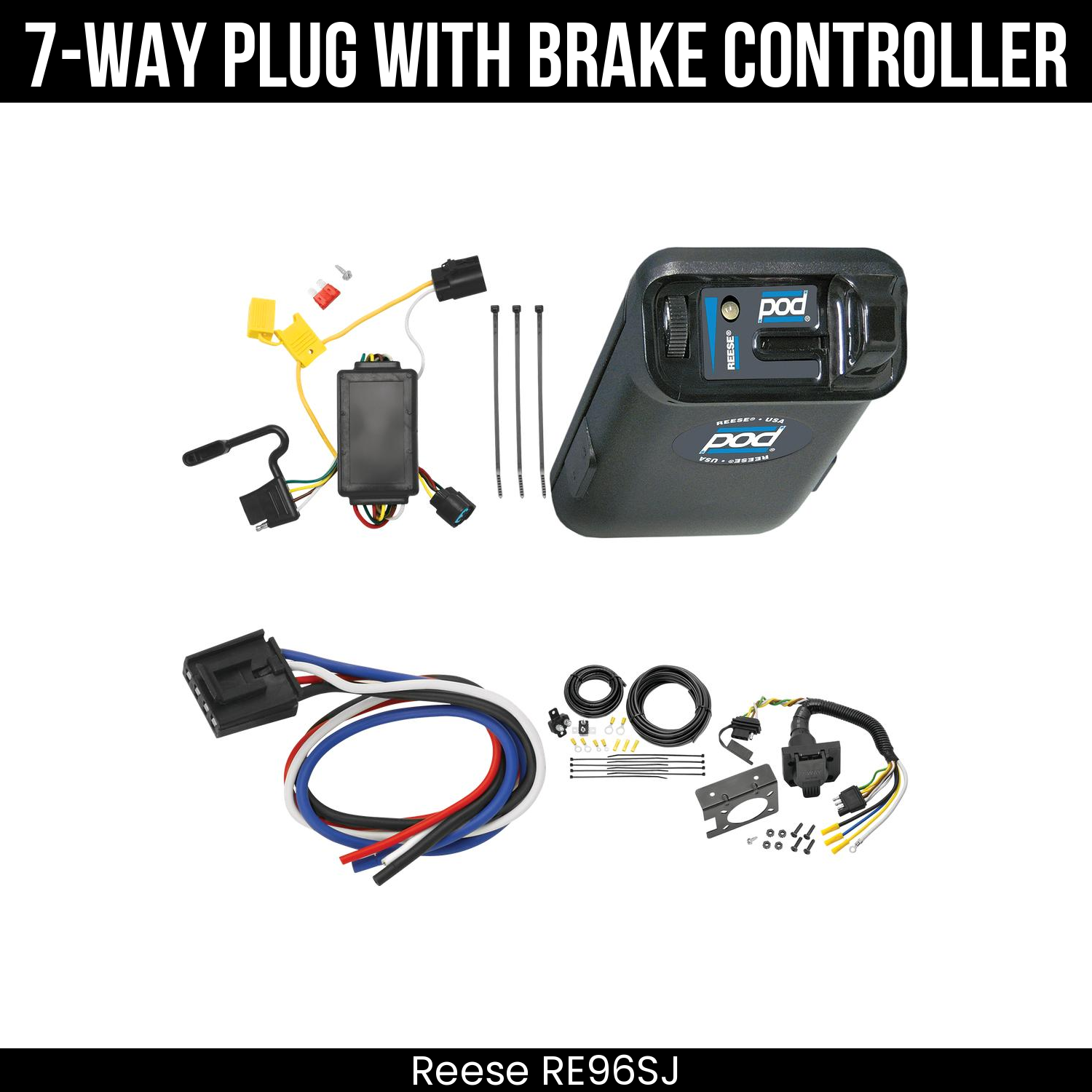 Trailer Wiring 7-Way Plug w/ Bracket , Reese POD Brake Control