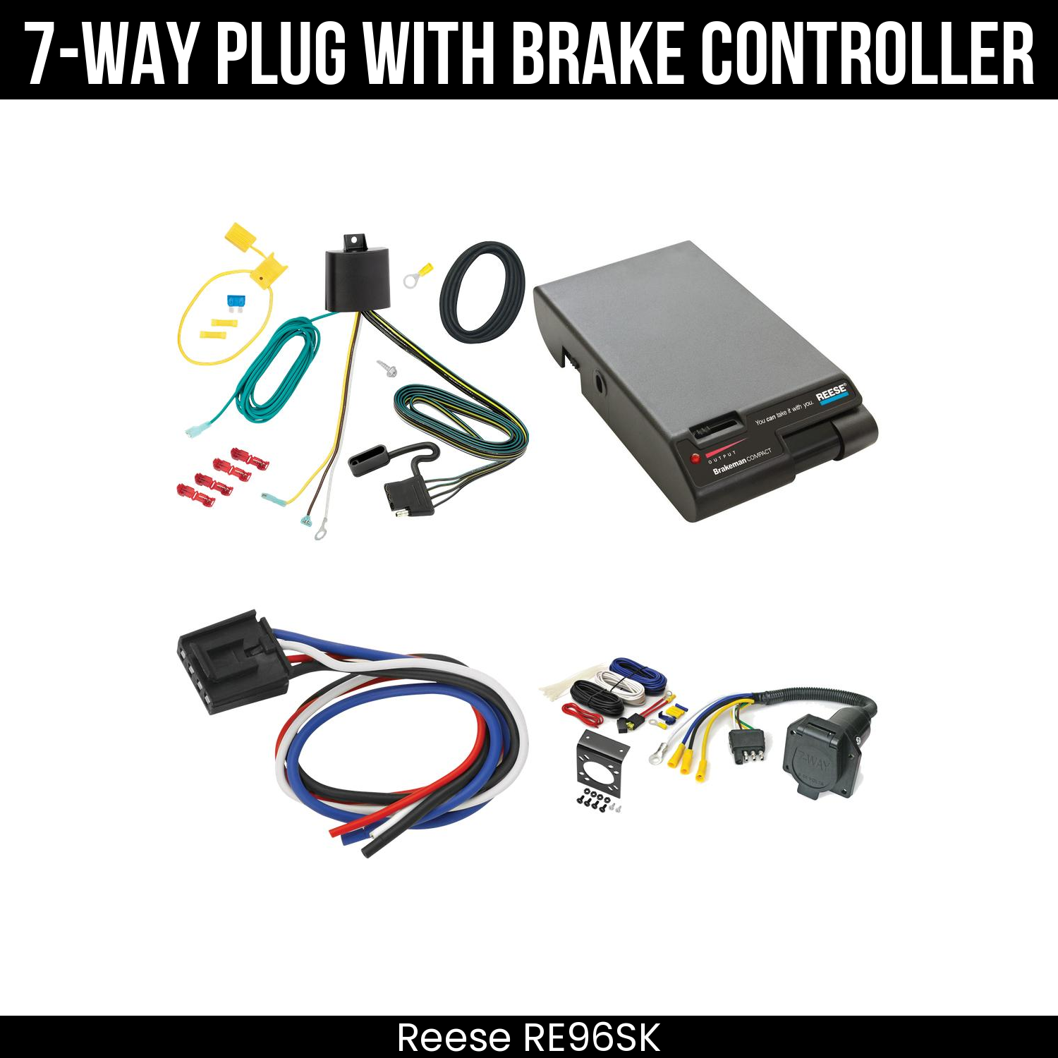 Trailer Wiring 7-Way Economy Plug w/ Bracket , Reese Brakeman Brake Control