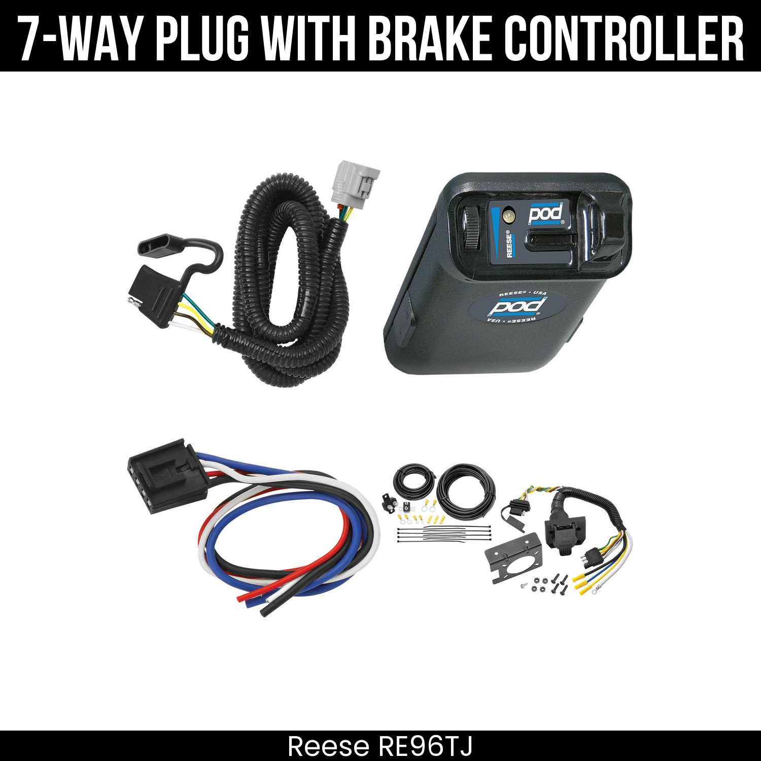 Trailer Wiring 7-Way Plug w/ Bracket , Reese POD Brake Control