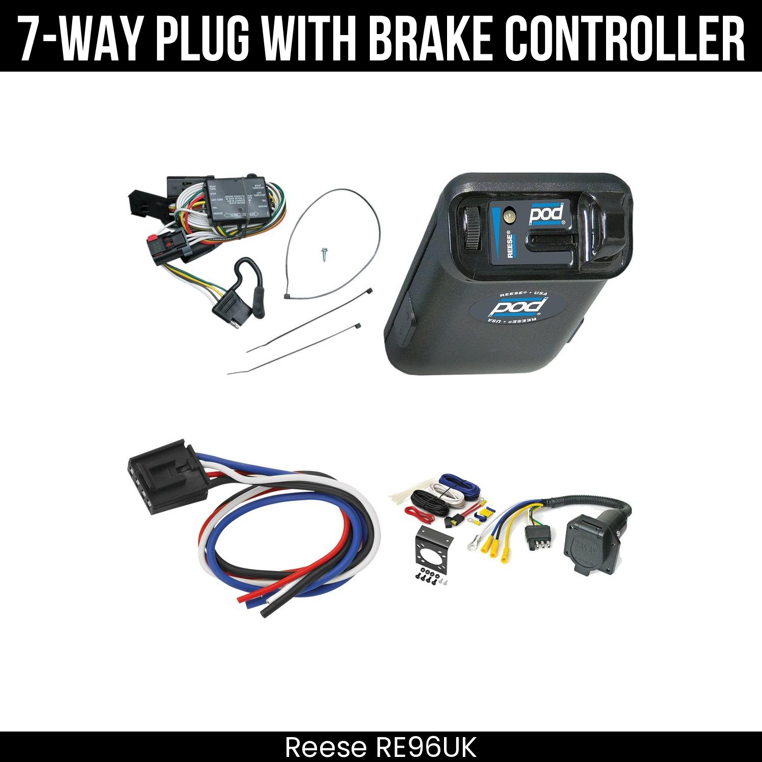 Trailer Wiring 7-Way Economy Plug w/ Bracket , Reese POD Brake Control