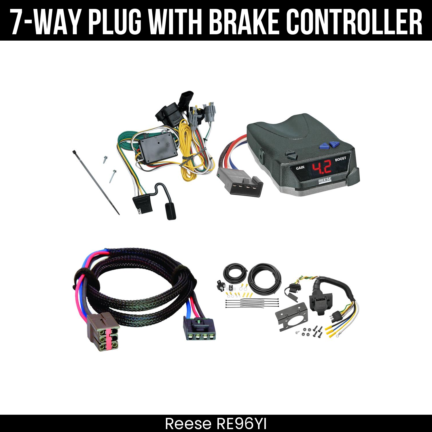 Trailer Wiring 7-Way Plug w/ Bracket , Reese Brake EVN Control