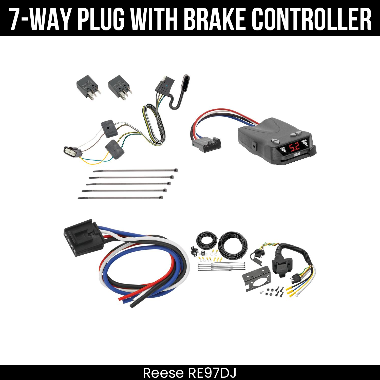 Trailer Wiring 7-Way Plug w/ Bracket , Reese Brakeman IV Brake Control