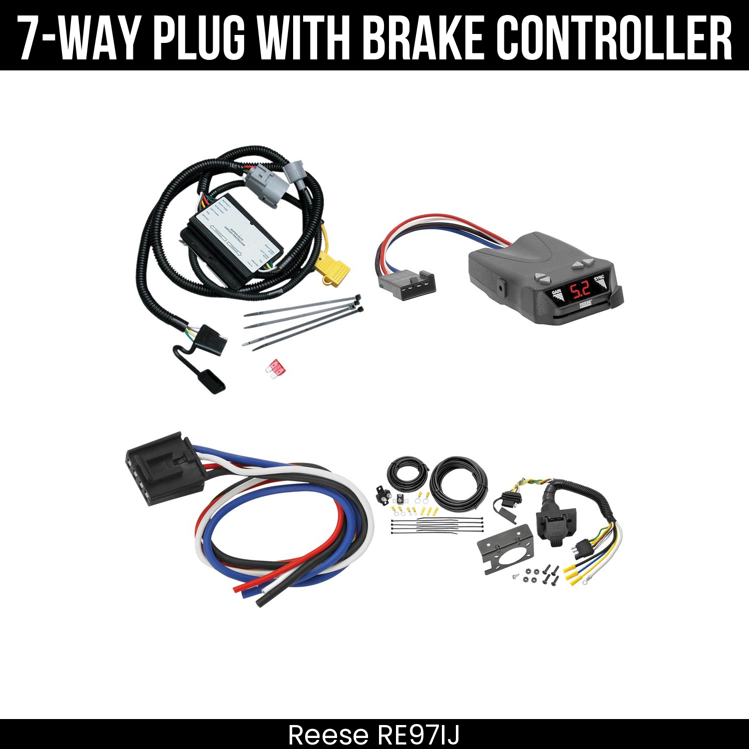 Trailer Wiring 7-Way Plug w/ Bracket , Reese Brakeman IV Brake Control
