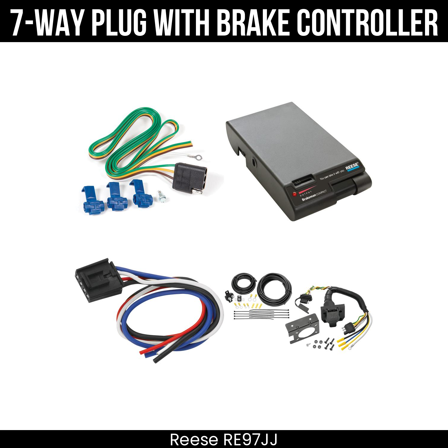 Trailer Wiring 7-Way Plug w/ Bracket , Reese Brakeman Brake Control