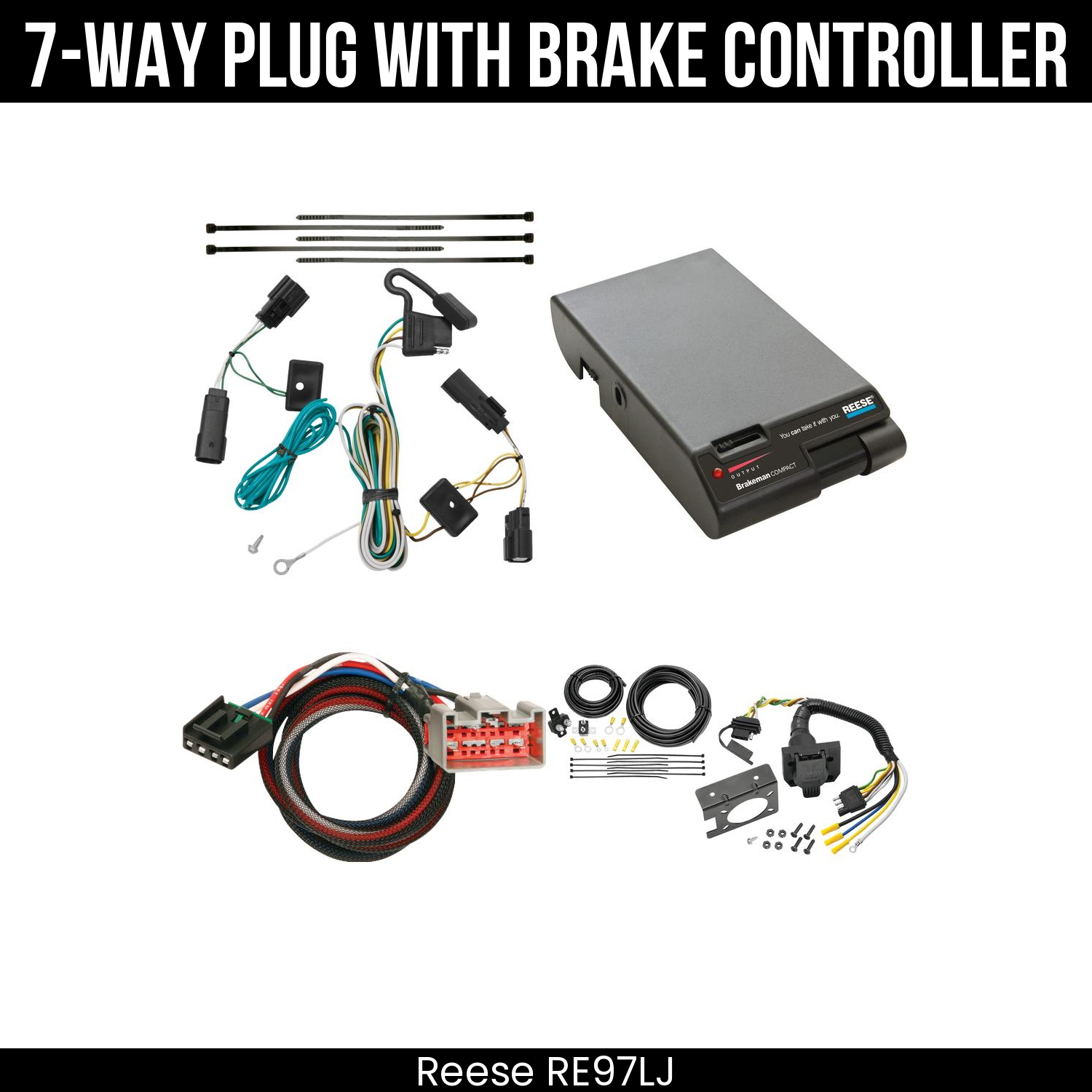Trailer Wiring 7-Way Plug w/ Bracket , Reese Brakeman Brake Control