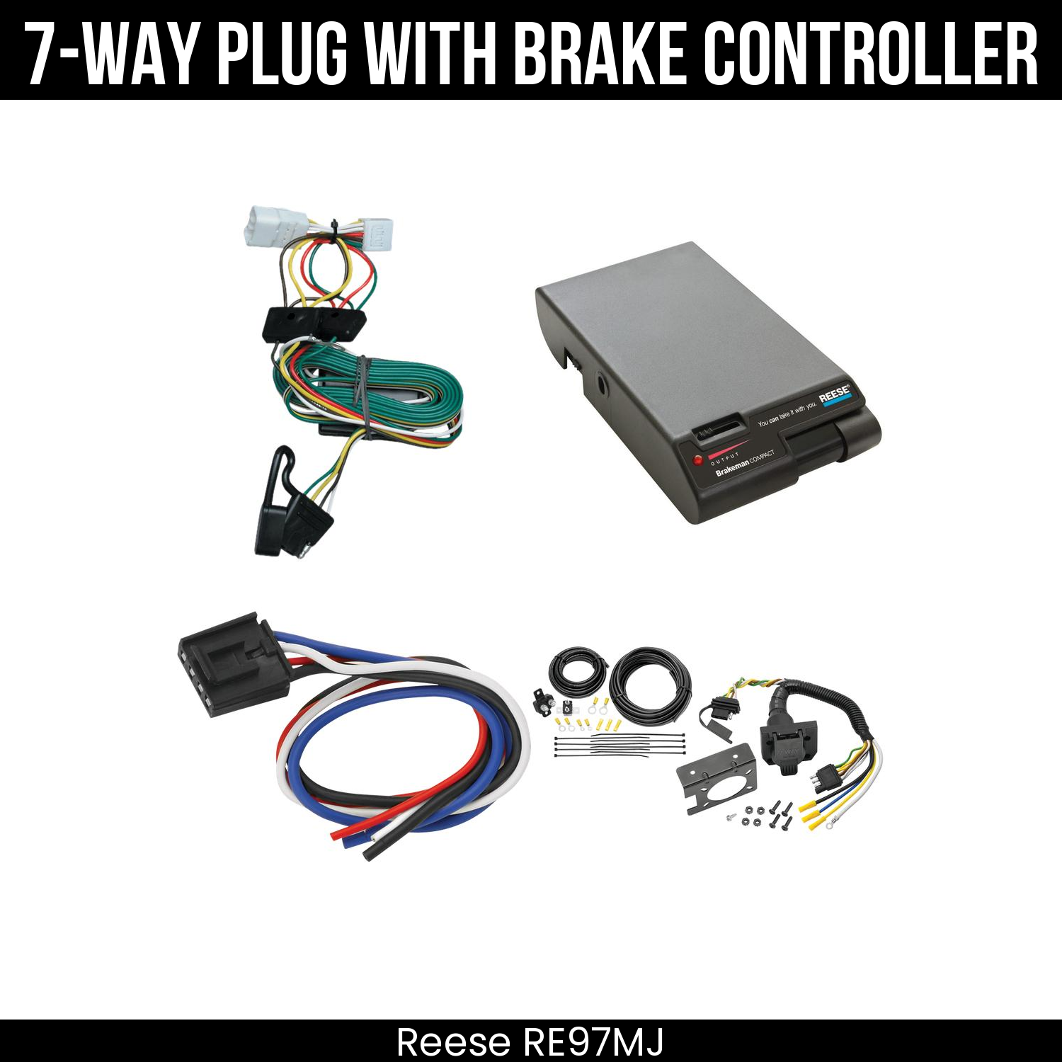 Trailer Wiring 7-Way Plug w/ Bracket , Reese Brakeman Brake Control