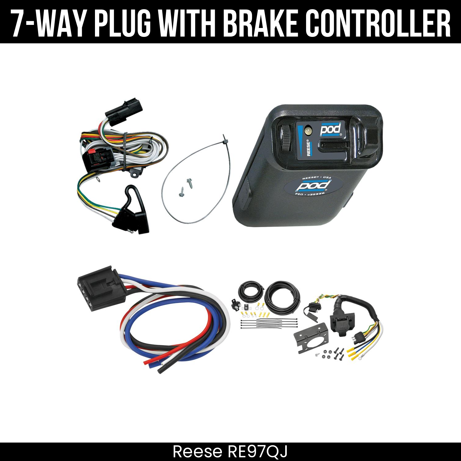 Trailer Wiring 7-Way Plug w/ Bracket , Reese POD Brake Control
