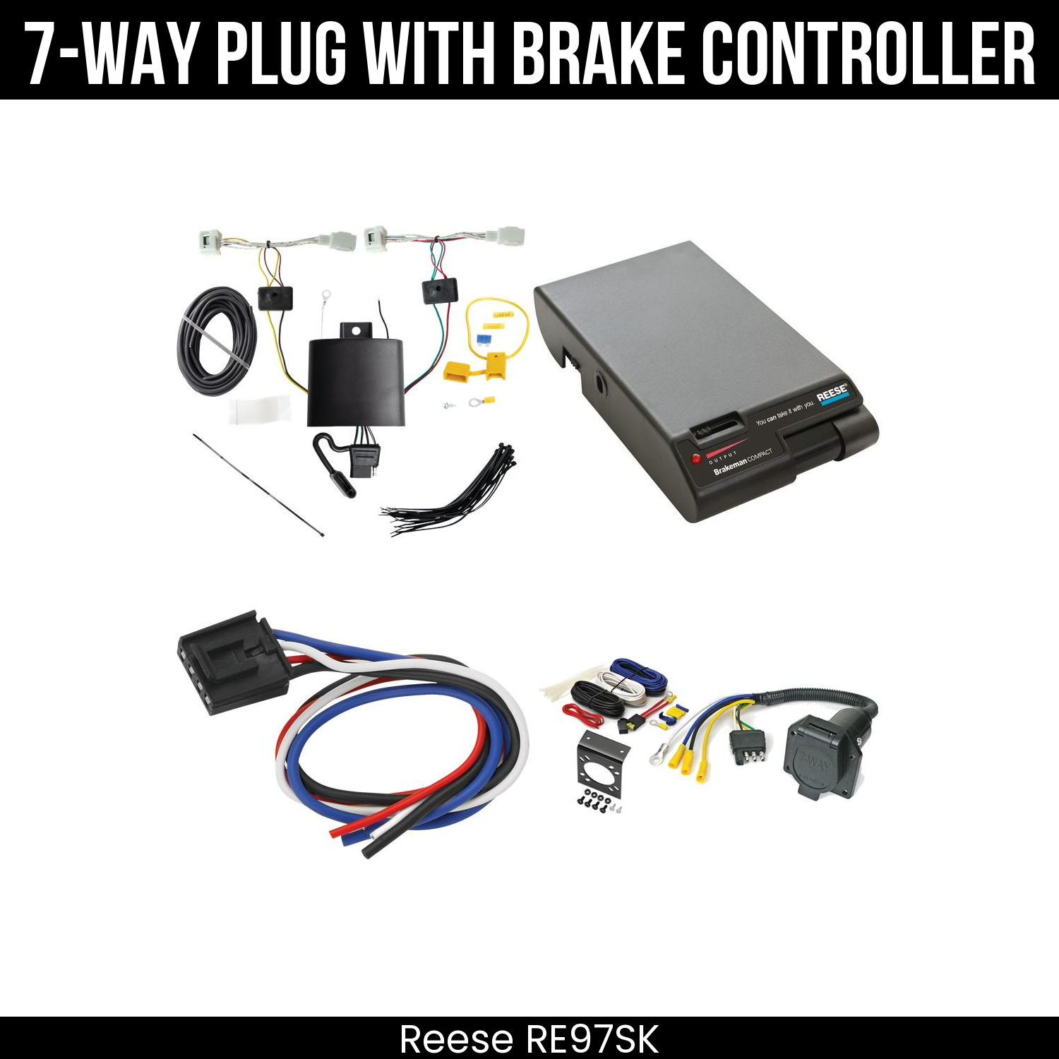 Trailer Wiring 7-Way Economy Plug w/ Bracket , Reese Brakeman Brake Control