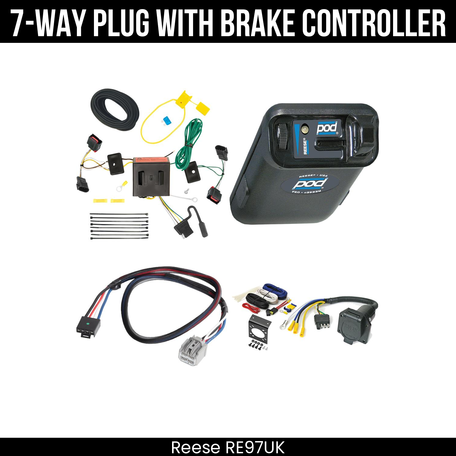 Trailer Wiring 7-Way Economy Plug w/ Bracket , Reese POD Brake Control