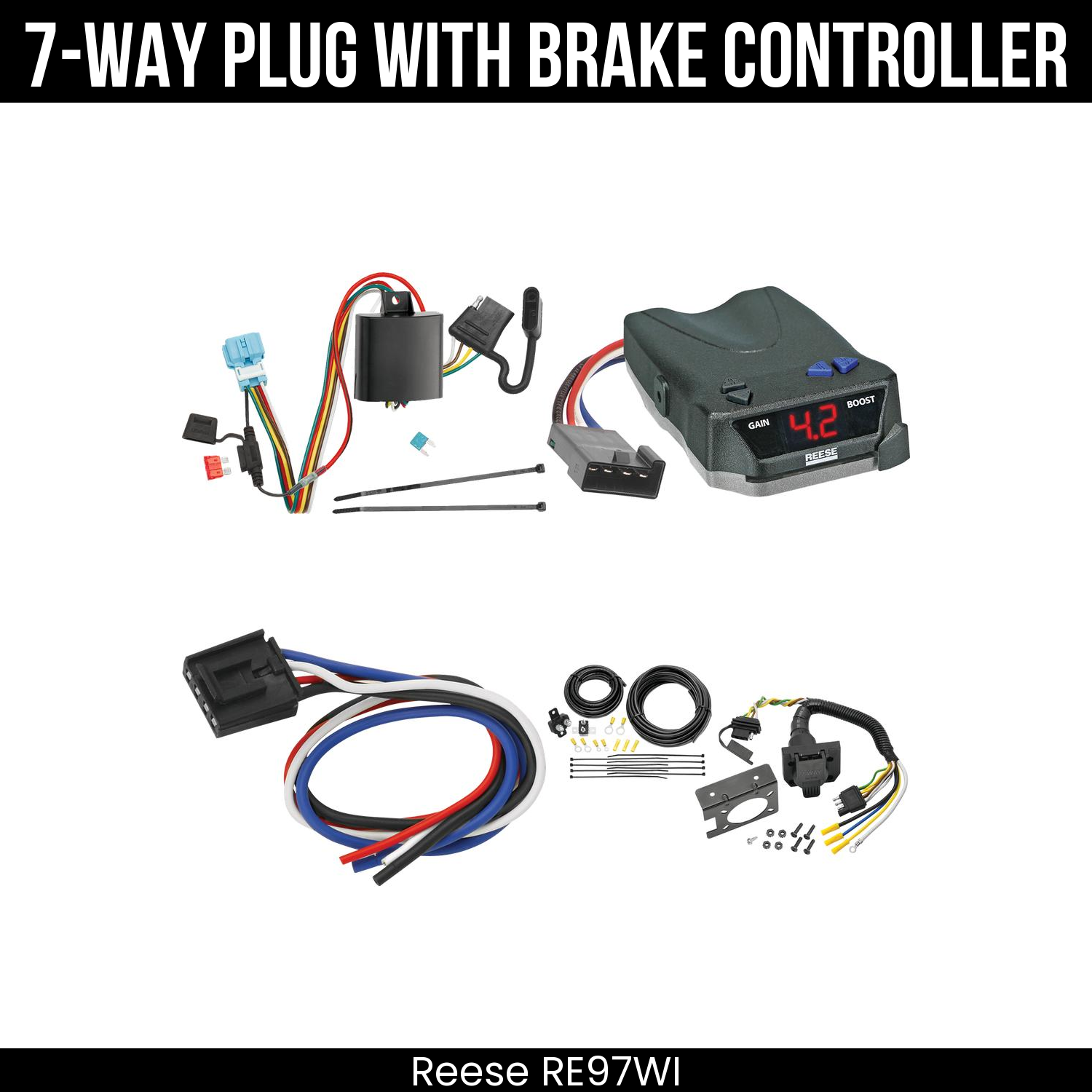 Trailer Wiring 7-Way Plug w/ Bracket , Reese Brake EVN Control