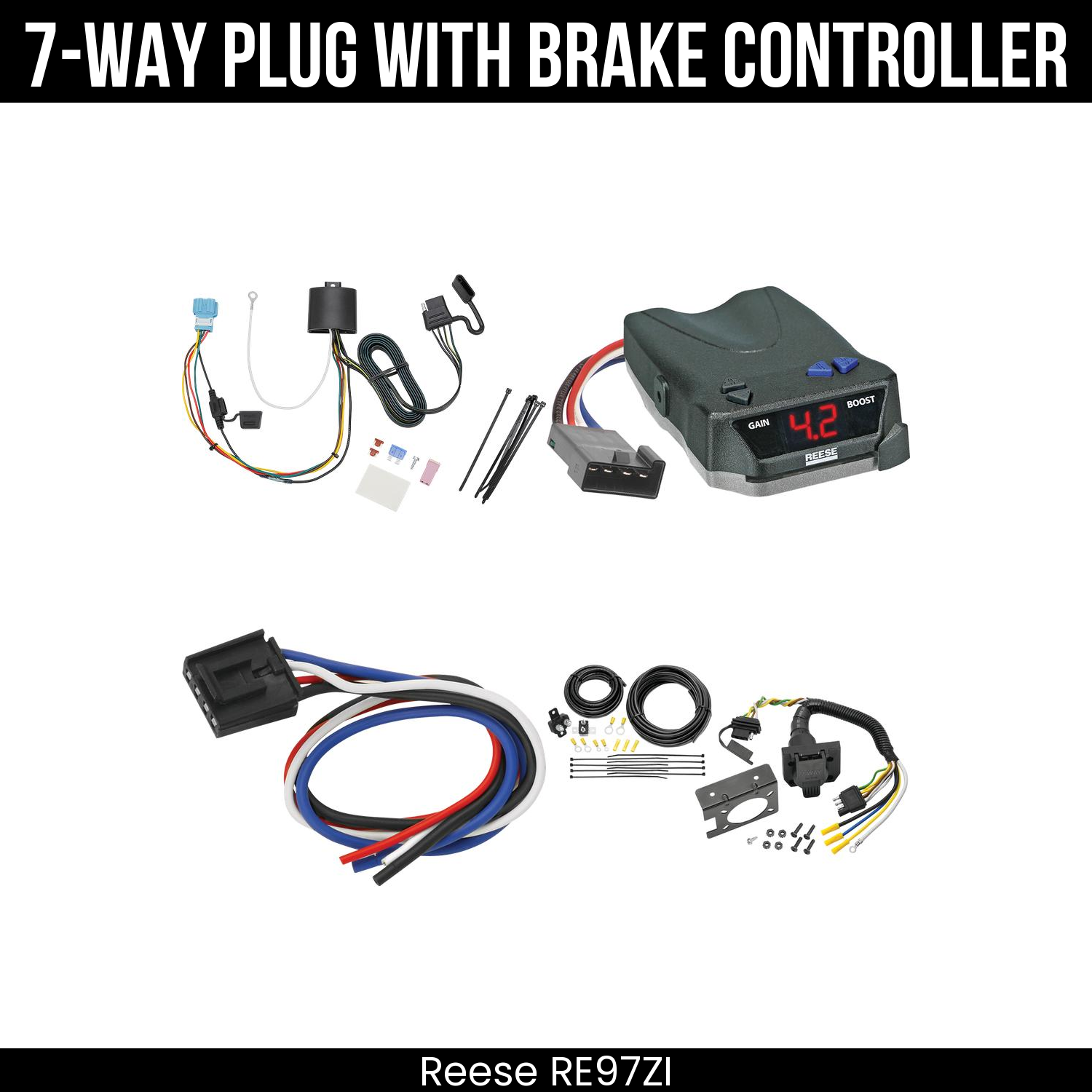 Trailer Wiring 7-Way Plug w/ Bracket , Reese Brake EVN Control
