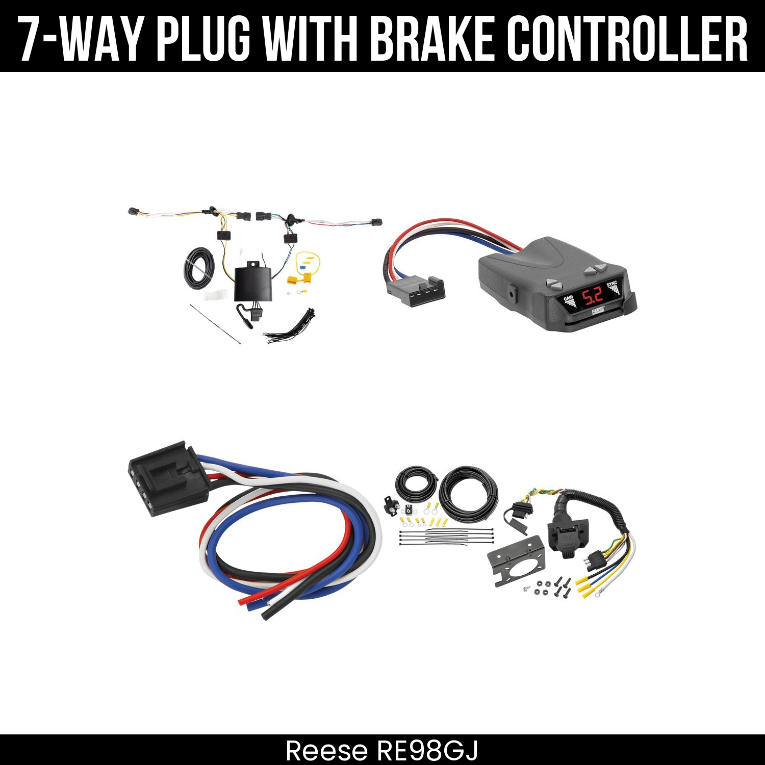 Trailer Wiring 7-Way Plug w/ Bracket , Reese Brakeman IV Brake Control