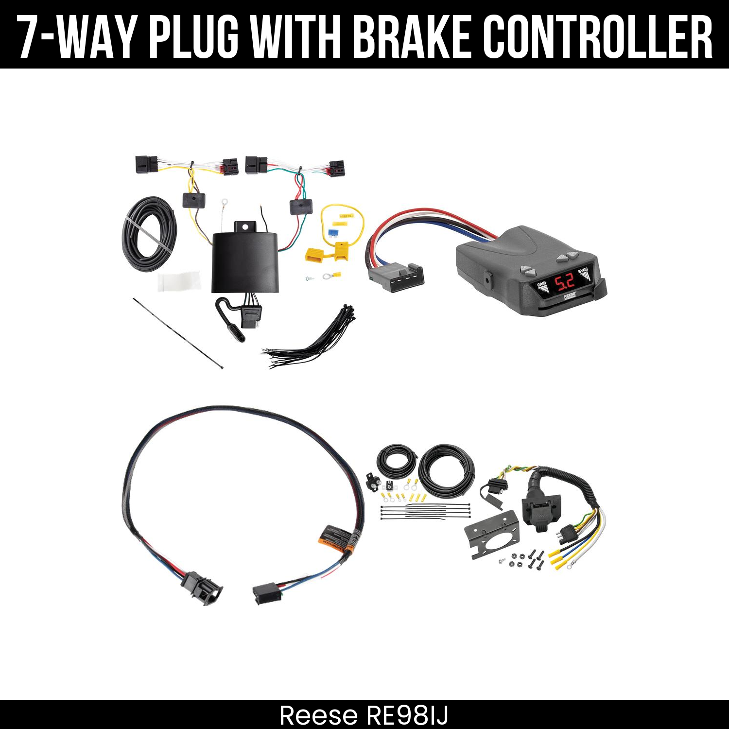 Trailer Wiring 7-Way Plug w/ Bracket , Reese Brakeman IV Brake Control