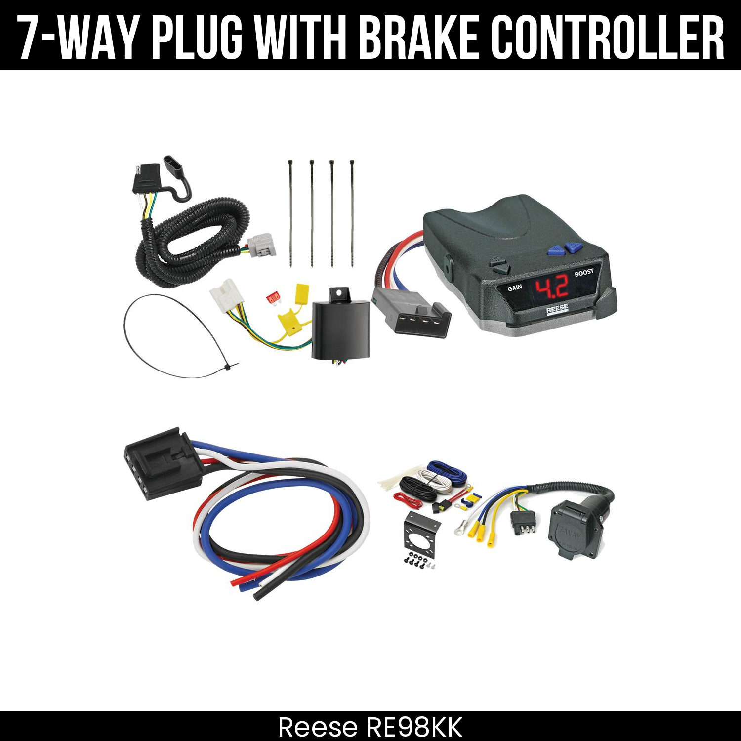 Trailer Wiring 7-Way Economy Plug w/ Bracket , Reese Brake EVN Control