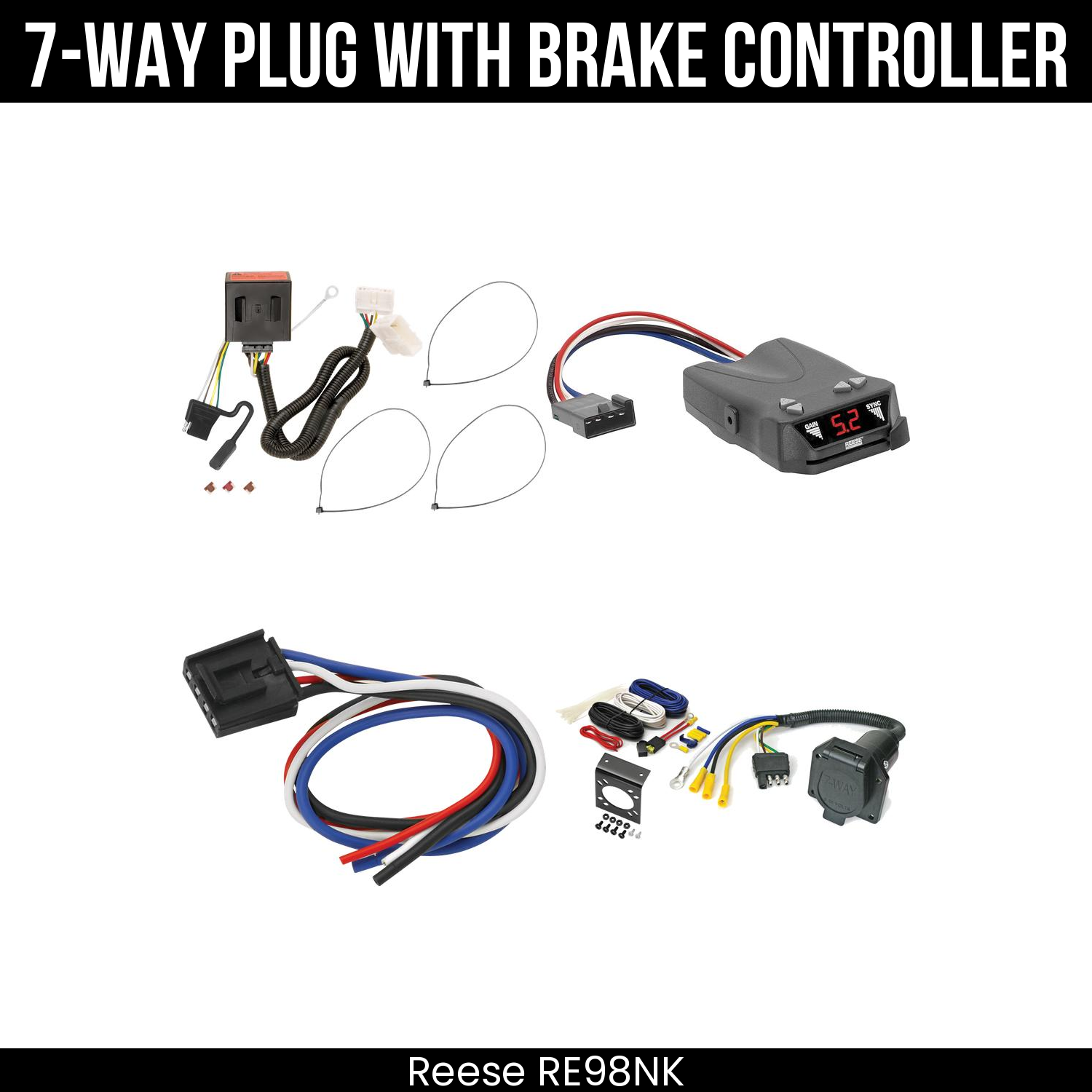 Trailer Wiring 7-Way Economy Plug w/ Bracket , Reese Brakeman IV Brake Control