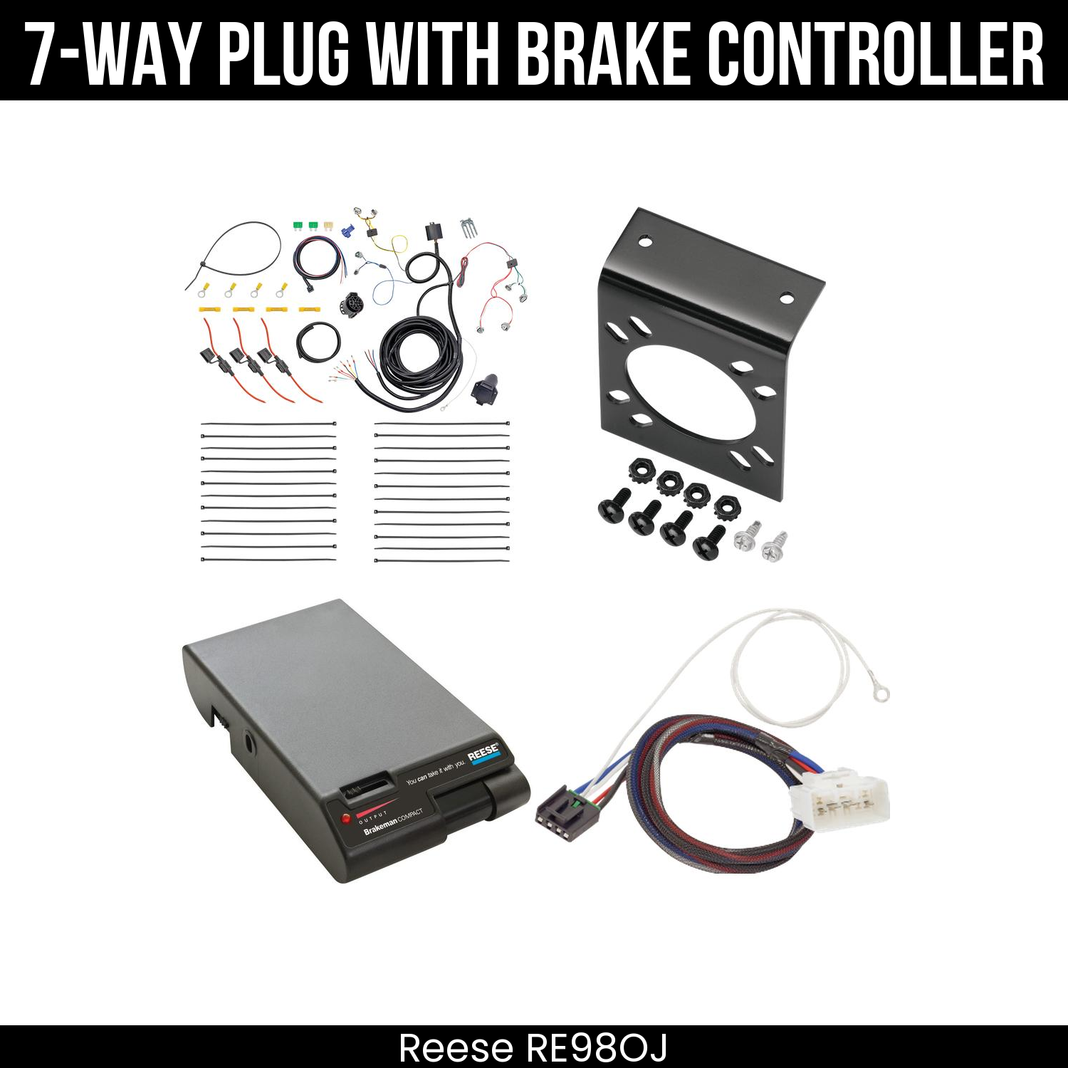 Trailer Wiring 7-Way Plug w/ Bracket , Reese Brakeman Brake Control