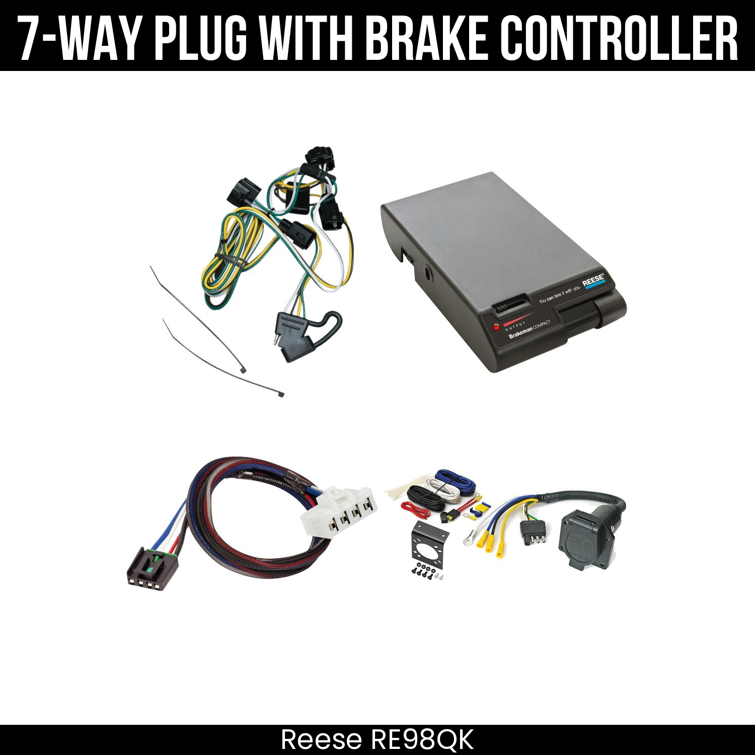 Trailer Wiring 7-Way Economy Plug w/ Bracket , Reese Brakeman Brake Control