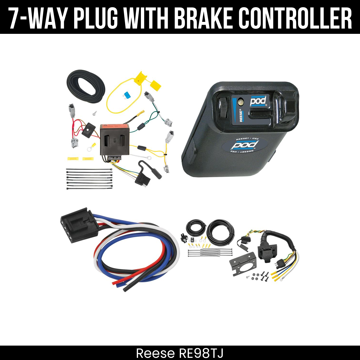 Trailer Wiring 7-Way Plug w/ Bracket , Reese POD Brake Control