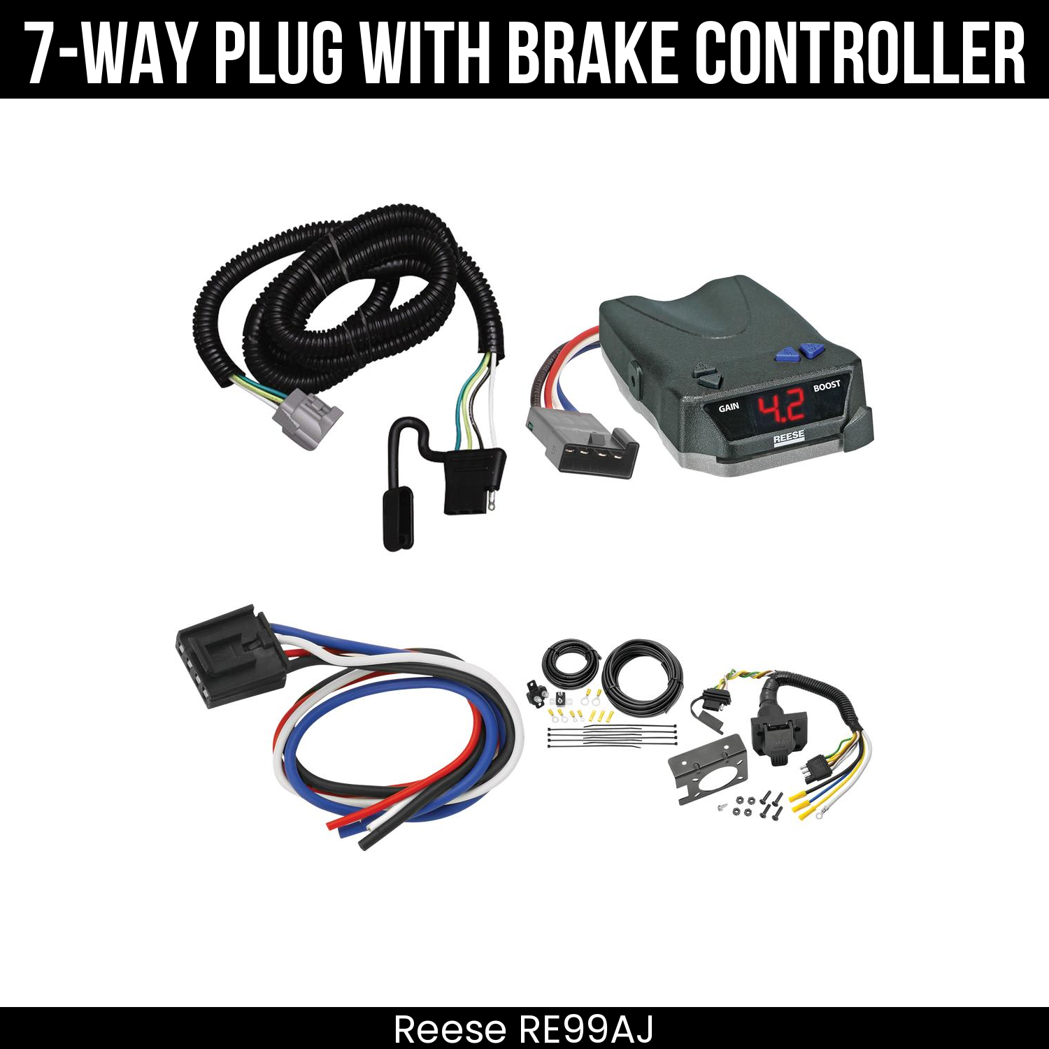 Trailer Wiring 7-Way Plug w/ Bracket , Reese Brake EVN Control