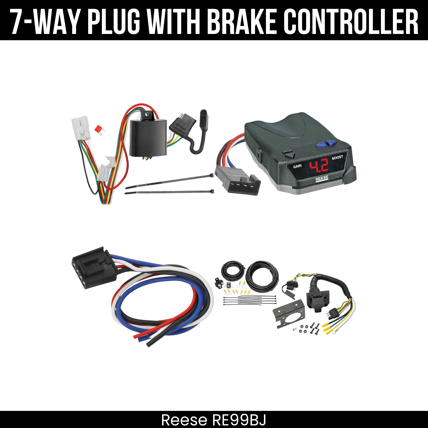 Trailer Wiring 7-Way Plug w/ Bracket , Reese Brake EVN Control