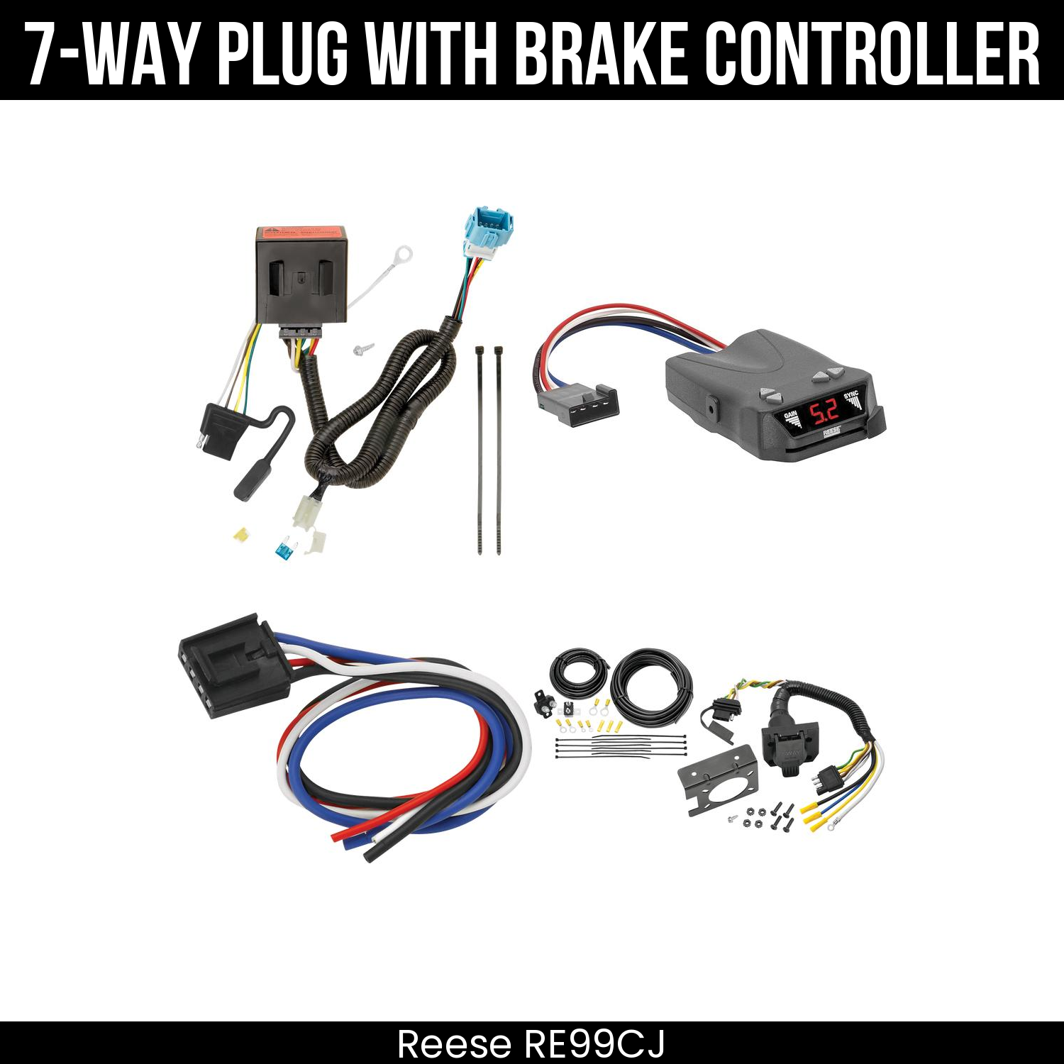Trailer Wiring 7-Way Plug w/ Bracket , Reese Brakeman IV Brake Control