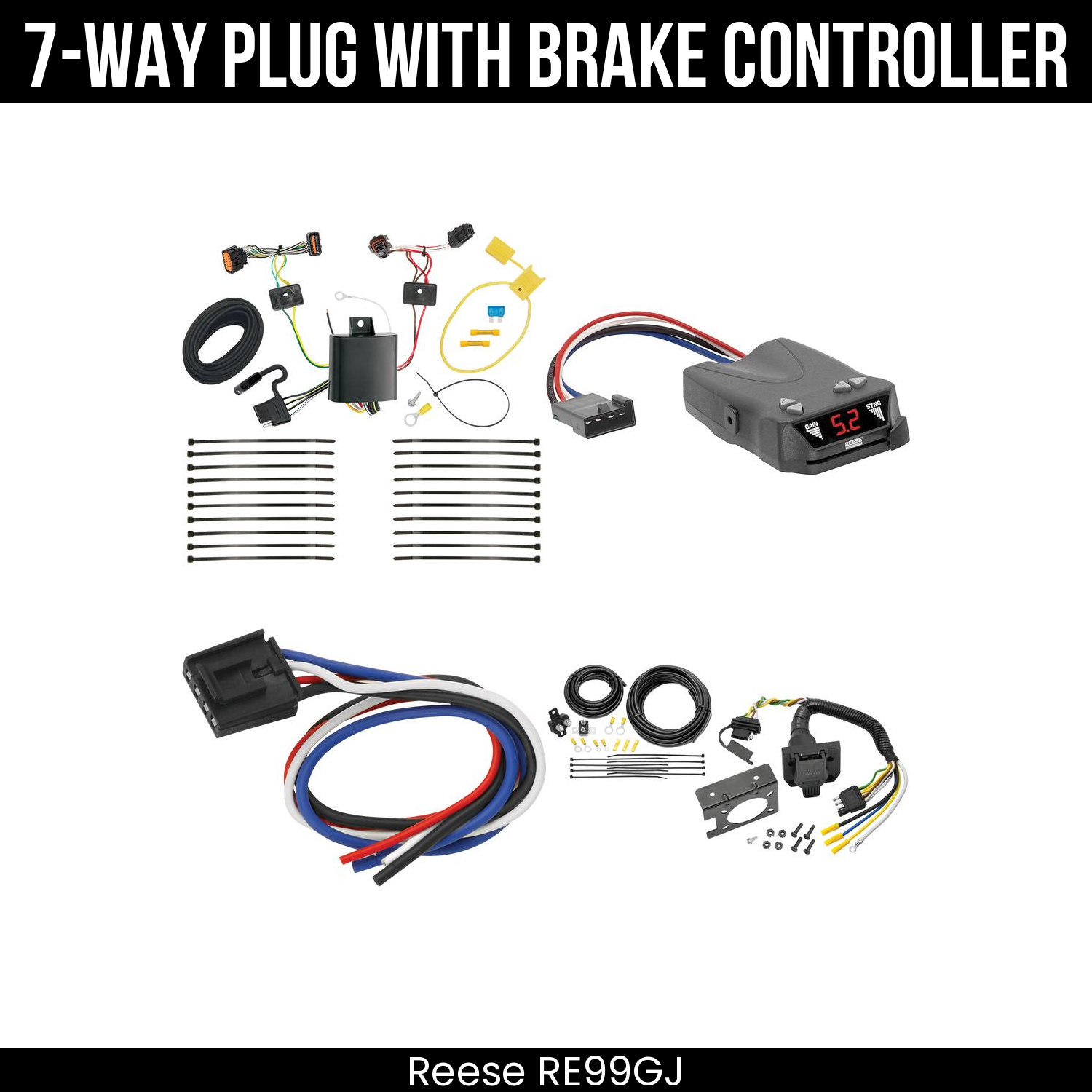 Trailer Wiring 7-Way Plug w/ Bracket , Reese Brakeman IV Brake Control