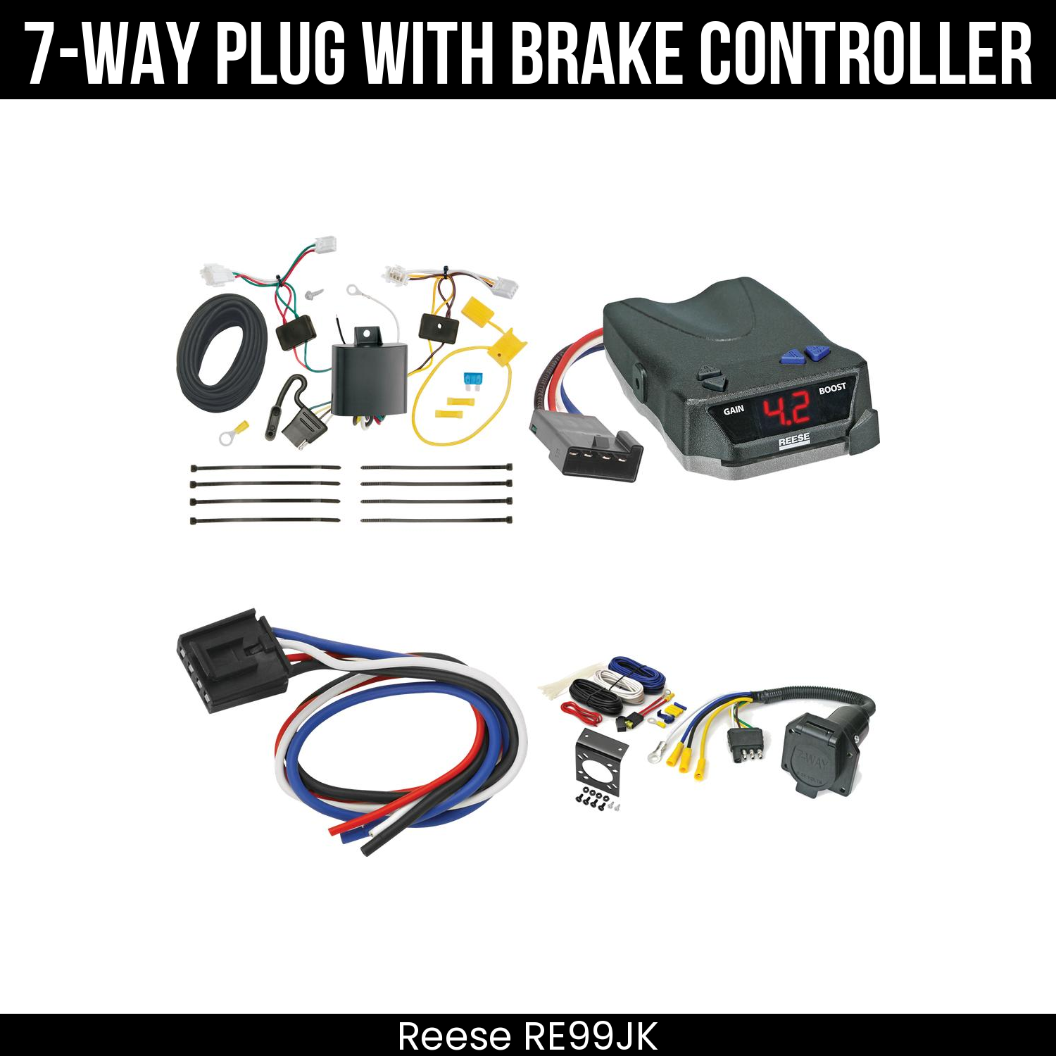 Trailer Wiring 7-Way Economy Plug w/ Bracket , Reese Brake EVN Control