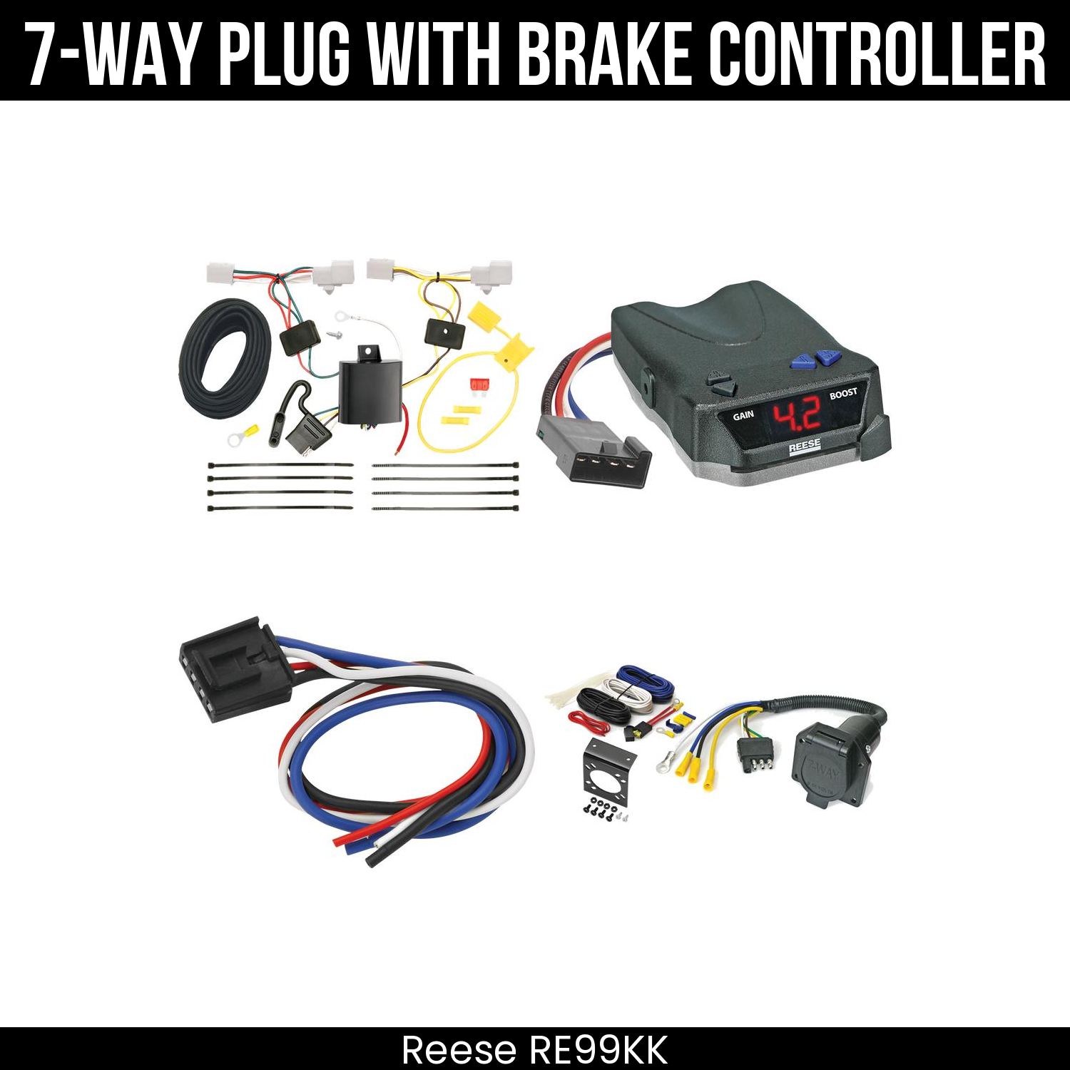 Trailer Wiring 7-Way Economy Plug w/ Bracket , Reese Brake EVN Control