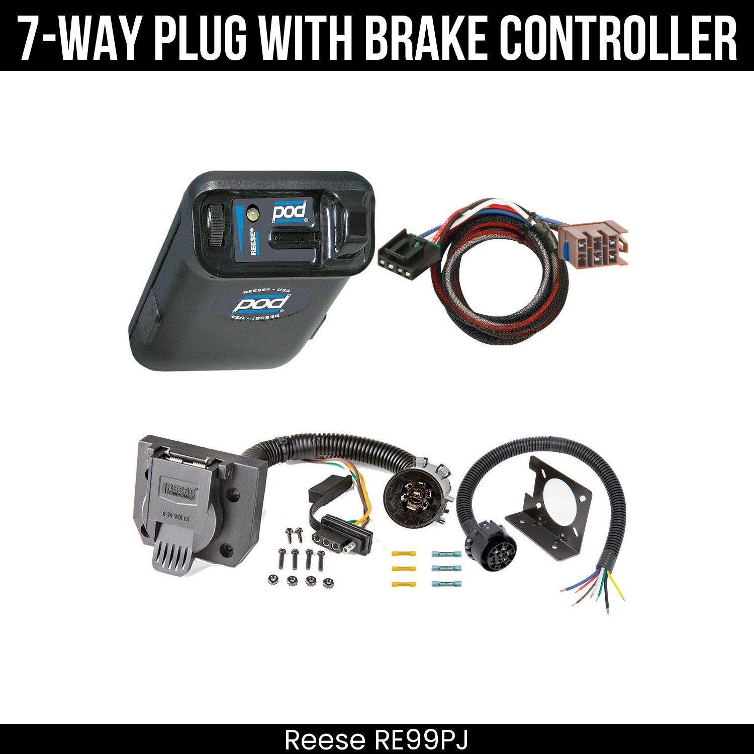 Trailer Wiring 7-Way Plug w/ Bracket , Reese POD Brake Control