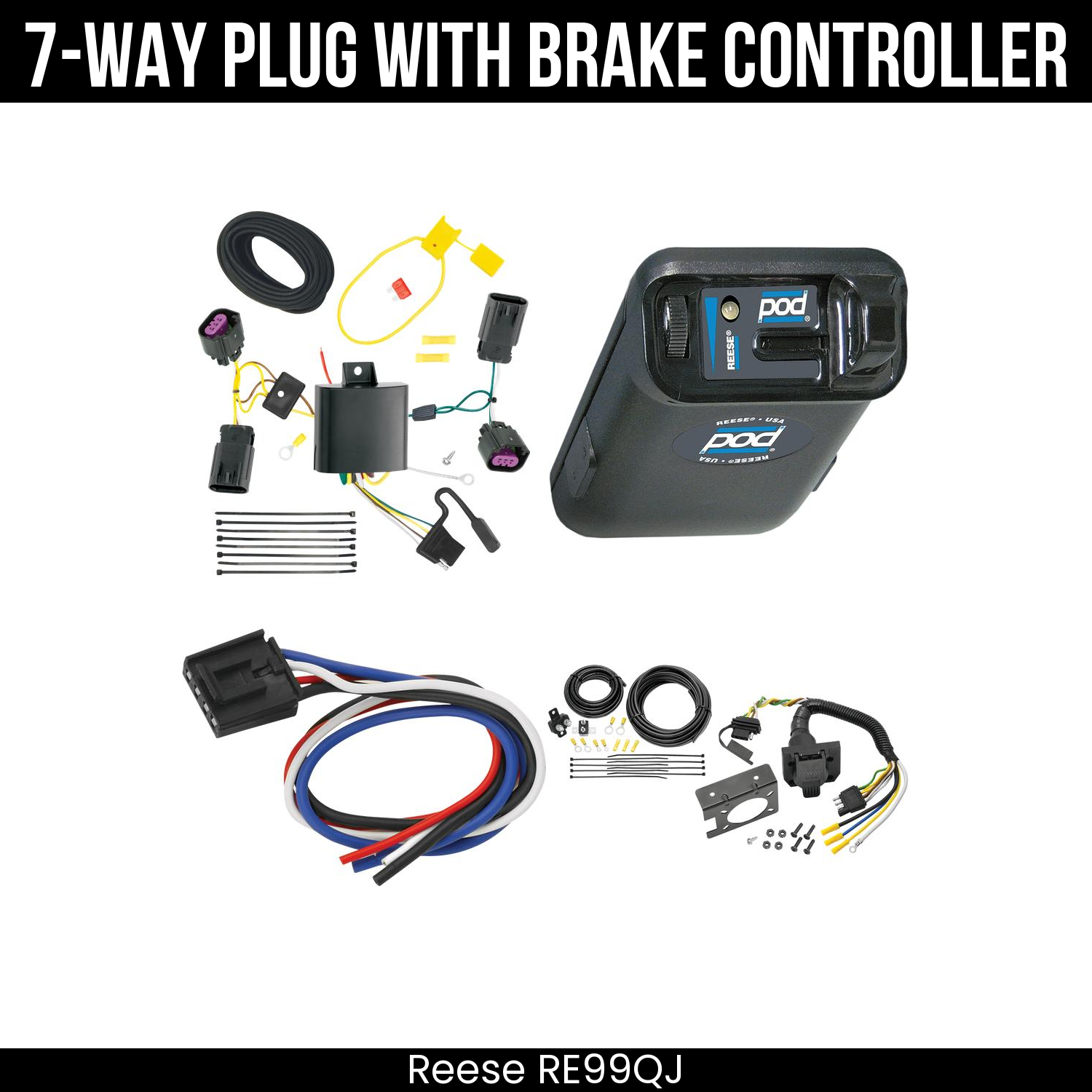 Trailer Wiring 7-Way Plug w/ Bracket , Reese POD Brake Control