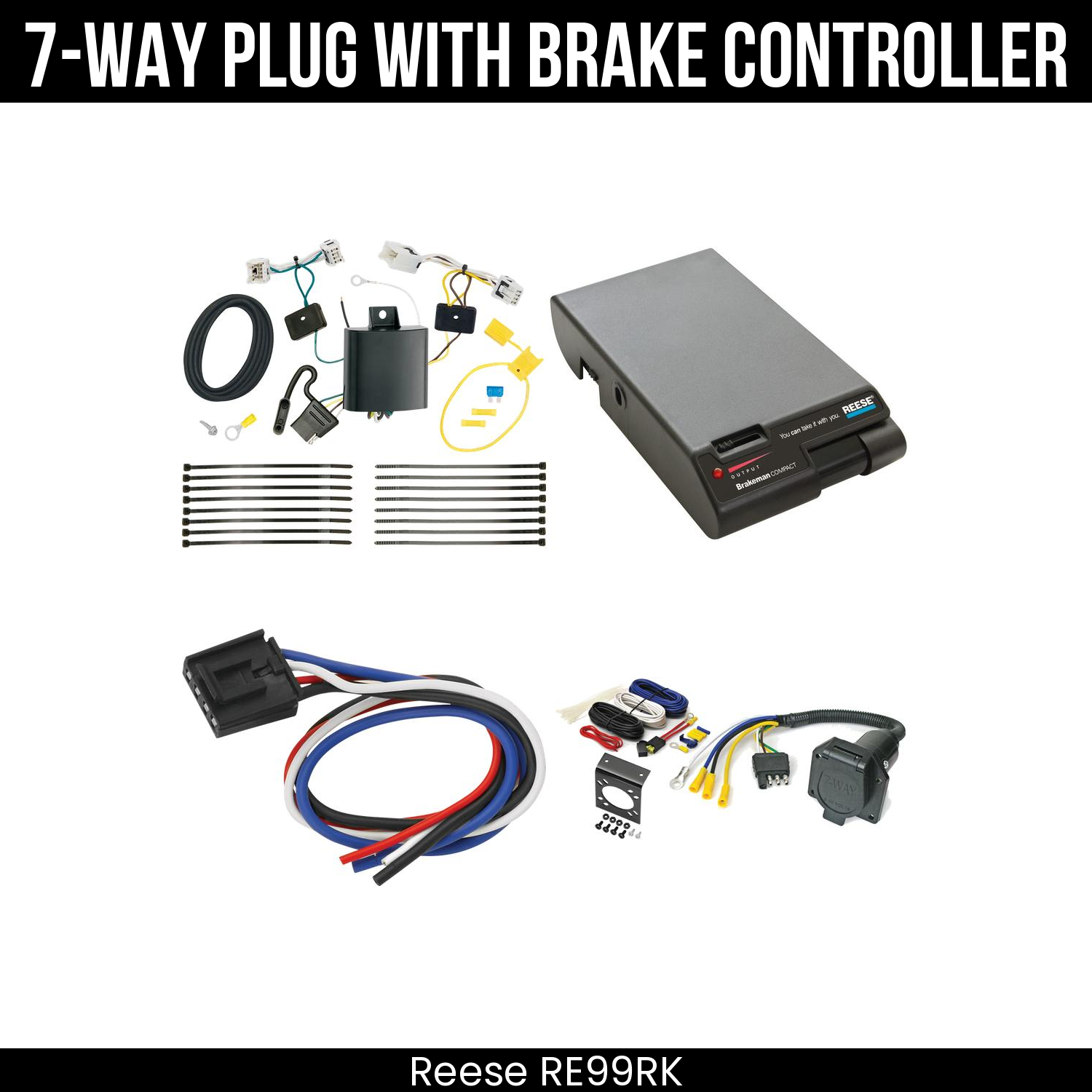 Trailer Wiring 7-Way Economy Plug w/ Bracket , Reese Brakeman Brake Control