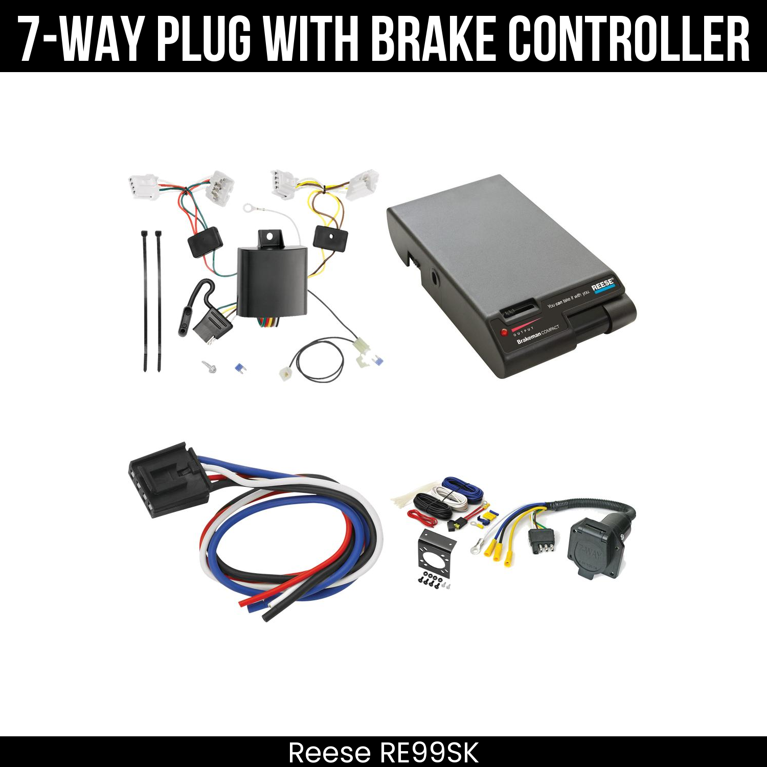 Trailer Wiring 7-Way Economy Plug w/ Bracket , Reese Brakeman Brake Control
