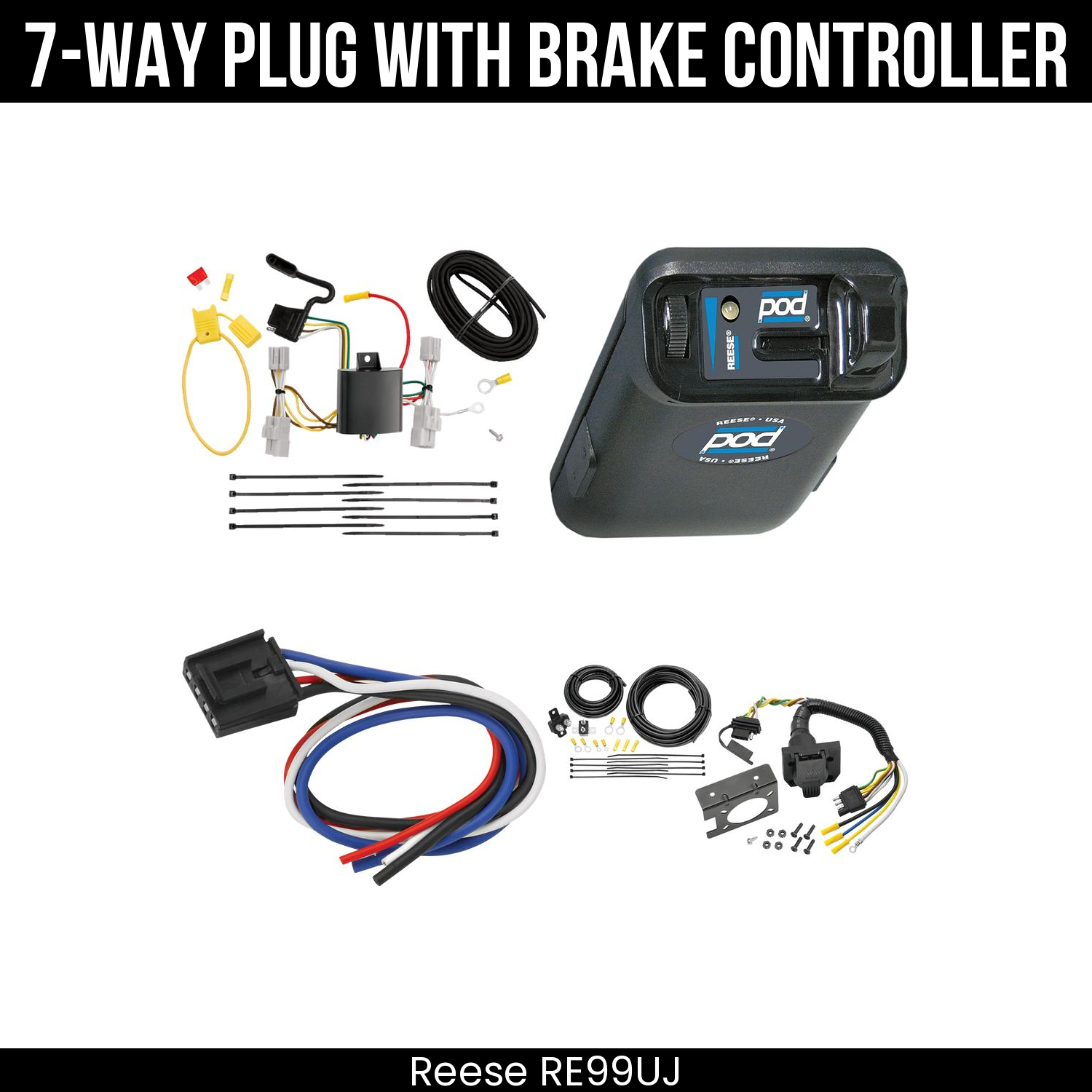 Trailer Wiring 7-Way Plug w/ Bracket , Reese POD Brake Control
