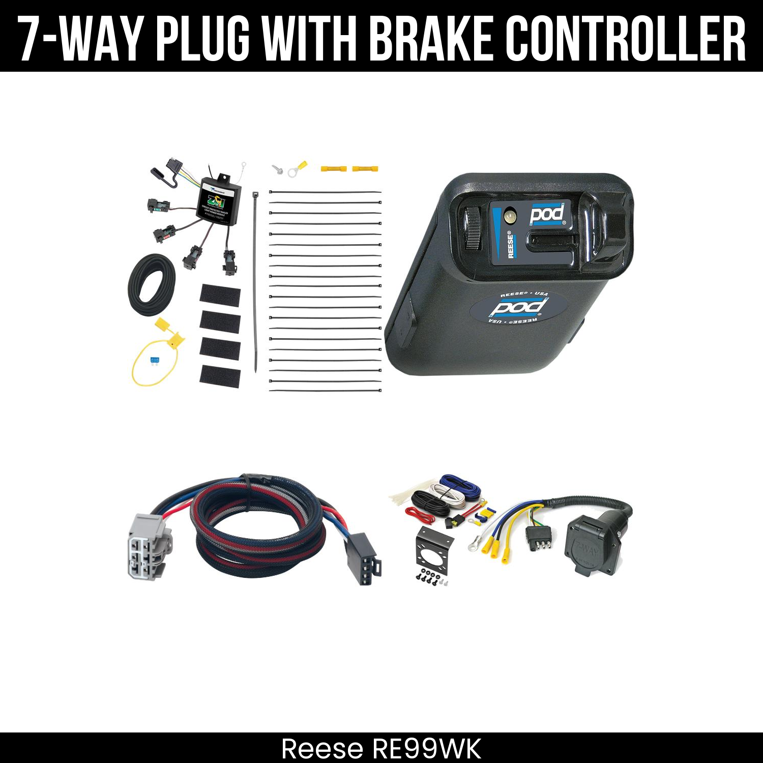 Trailer Wiring 7-Way Economy Plug w/ Bracket , Reese POD Brake Control