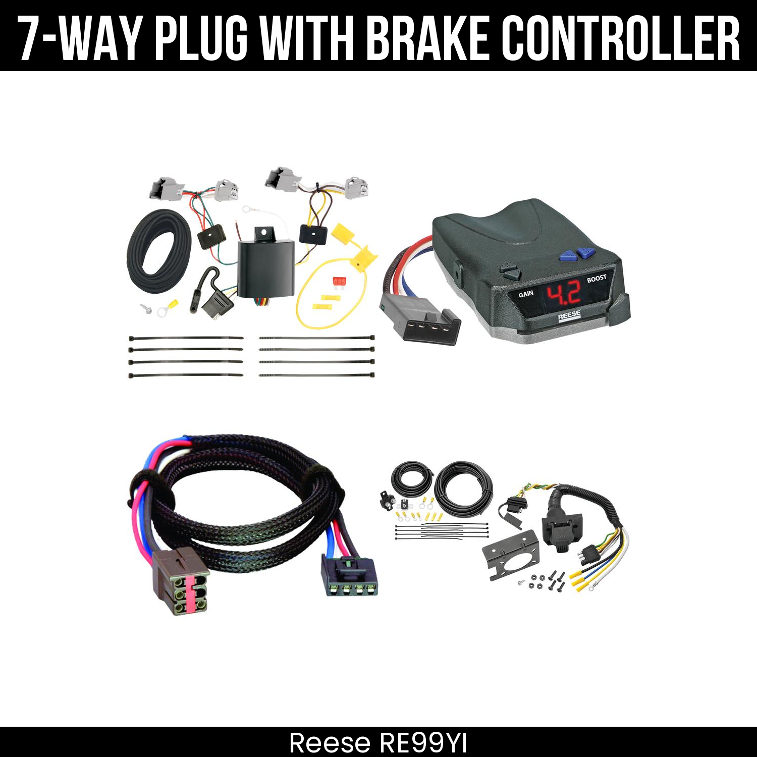 Trailer Wiring 7-Way Plug w/ Bracket , Reese Brake EVN Control