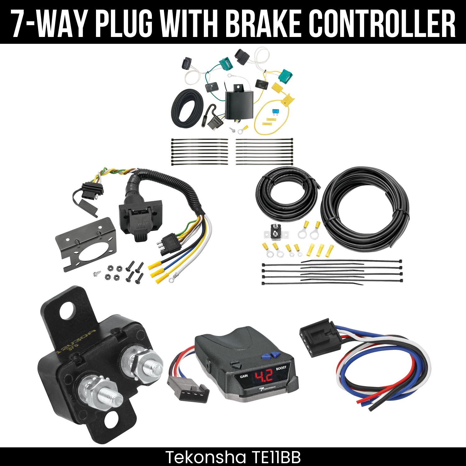 Trailer Wiring 7-Way Plug w/ Bracket , Tekonsha Brake EVN Control