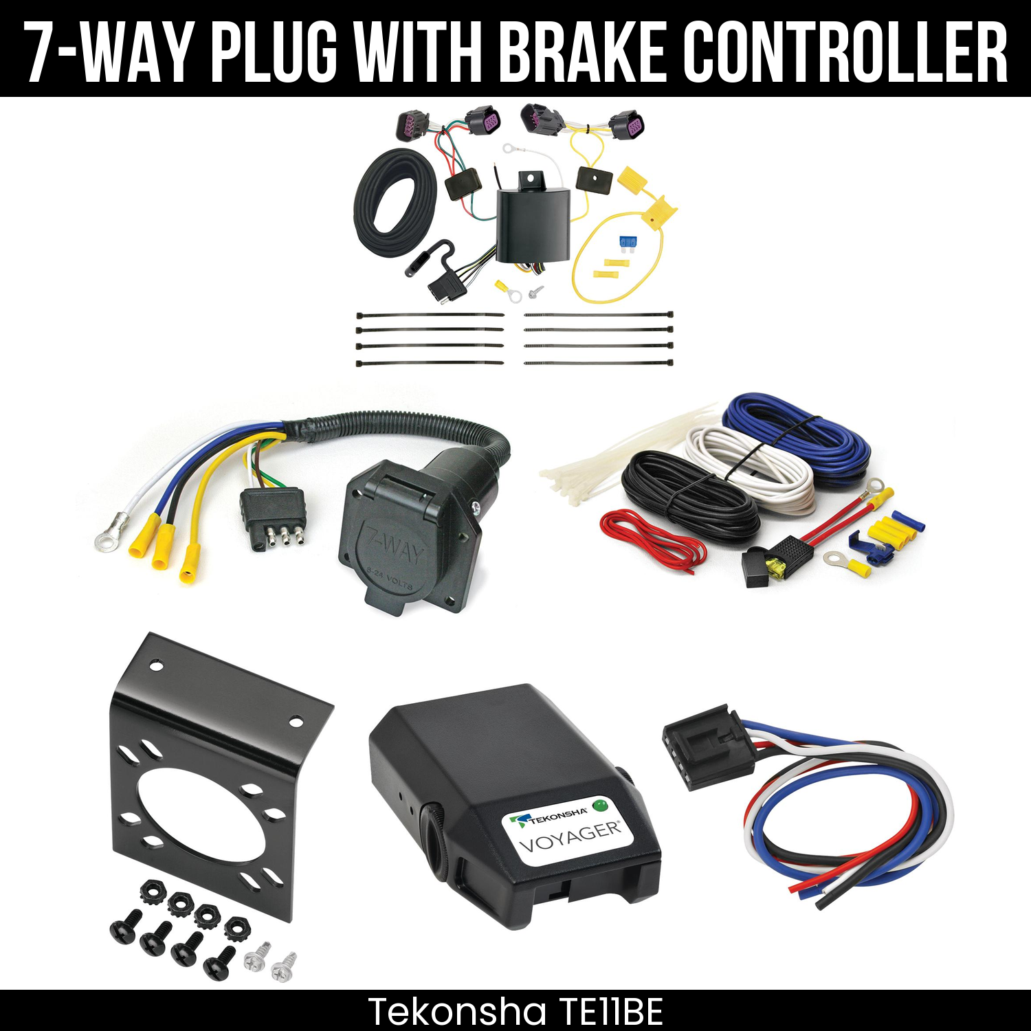 Trailer Wiring 7-Way Economy Plug w/ Bracket , Tekonsha Voyager Brake Control