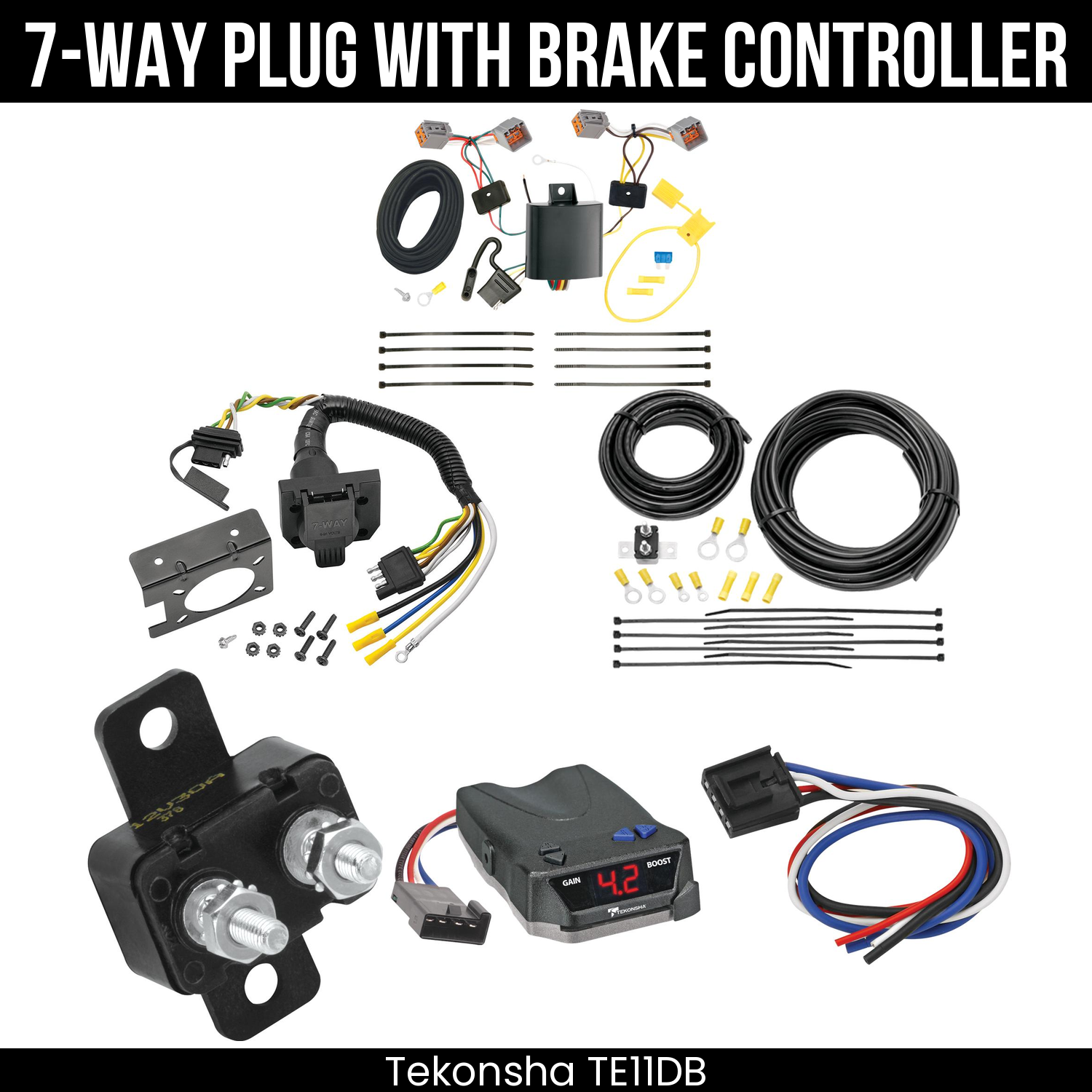 Trailer Wiring 7-Way Plug w/ Bracket , Tekonsha Brake EVN Control