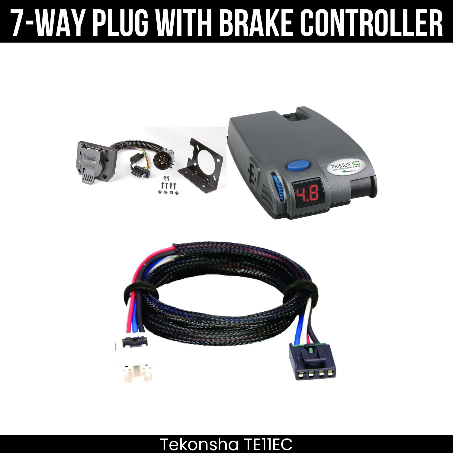 Trailer Wiring 7-Way Plug w/ Bracket , Tekonsha Primus IQ Brake Control