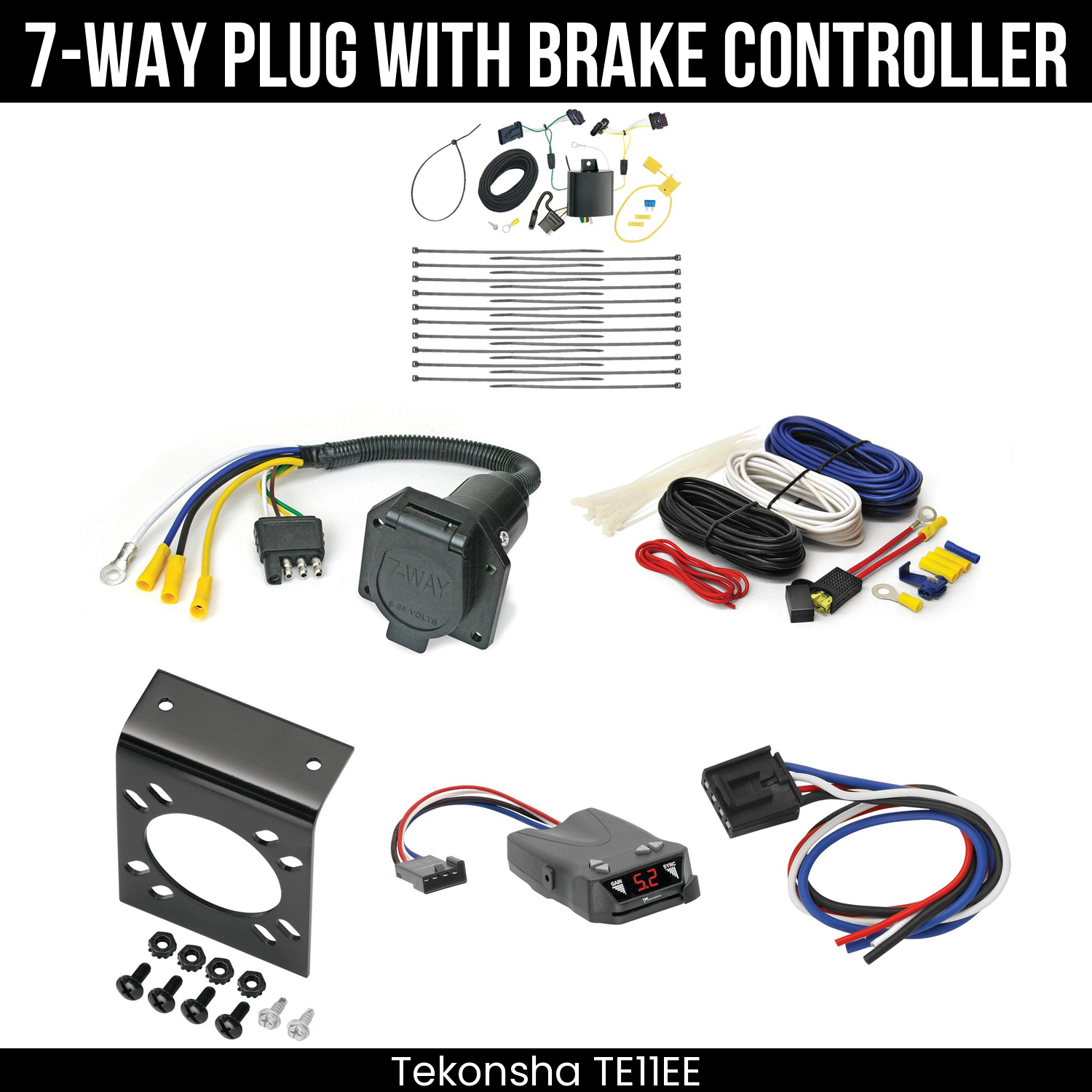 Trailer Wiring 7-Way Economy Plug w/ Bracket , Tekonsha Brakeman IV Brake Control