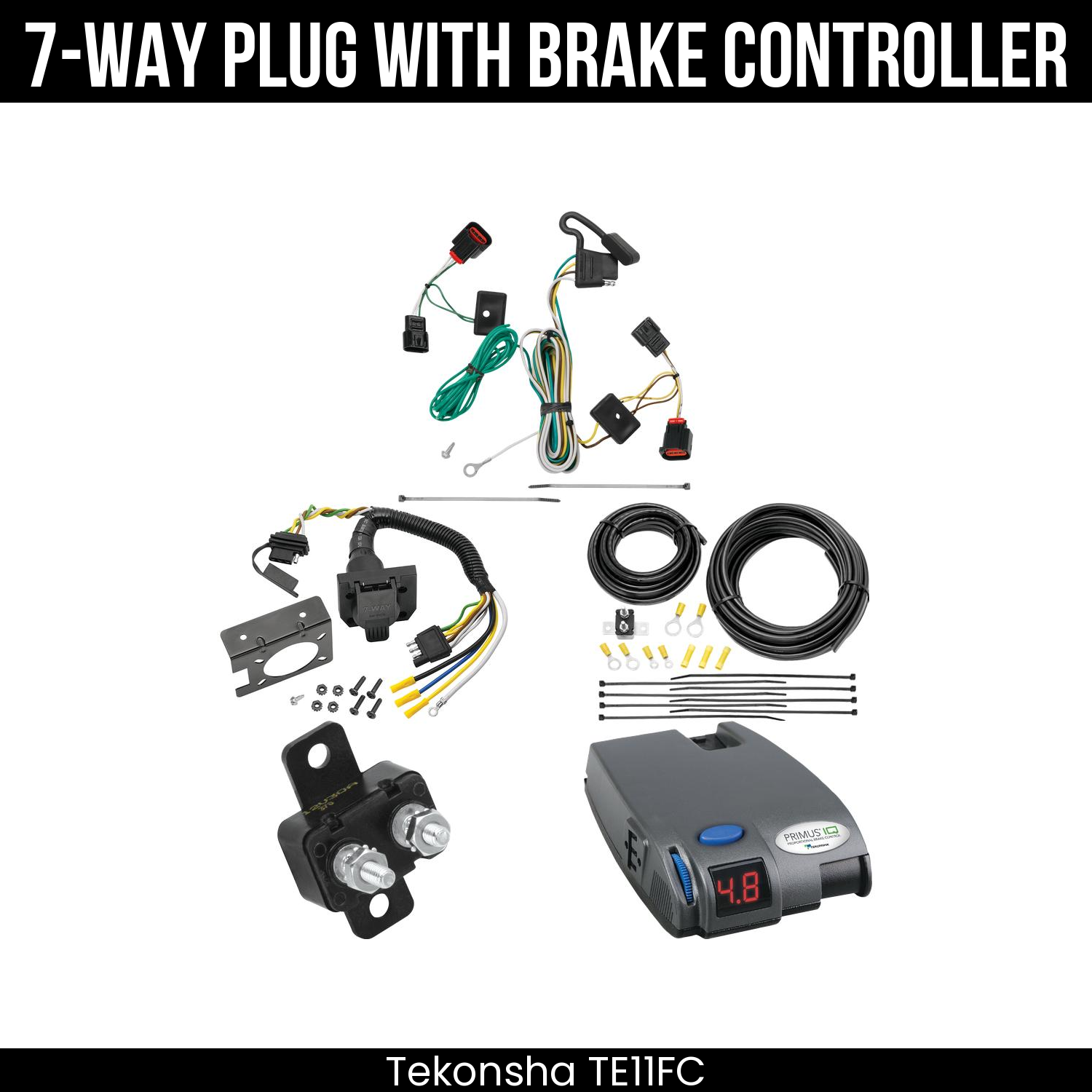 Trailer Wiring 7-Way Plug w/ Bracket , Tekonsha Primus IQ Brake Control