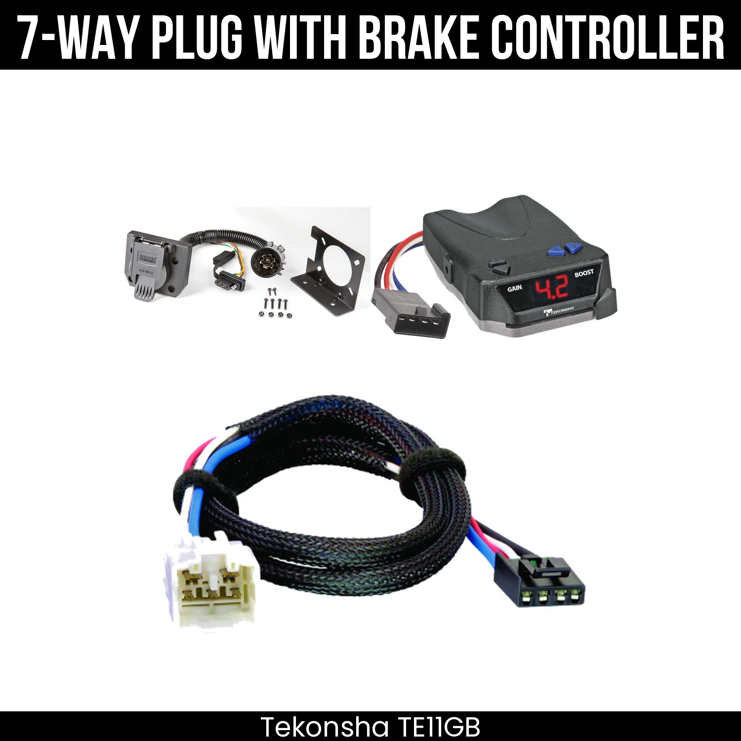 Trailer Wiring 7-Way Plug w/ Bracket , Tekonsha Brake EVN Control
