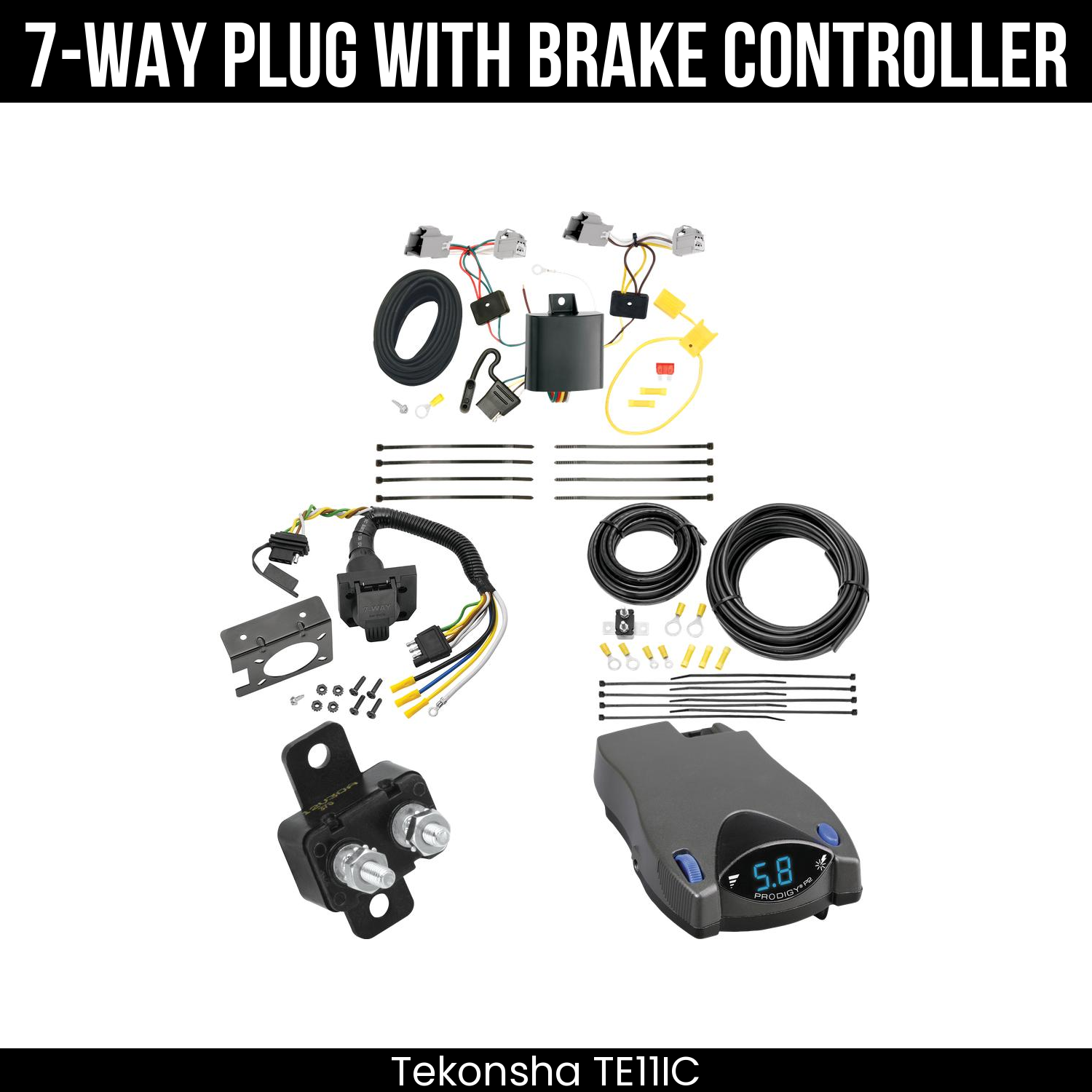 Trailer Wiring 7-Way Plug w/ Bracket , Tekonsha Prodigy P2 Brake Control