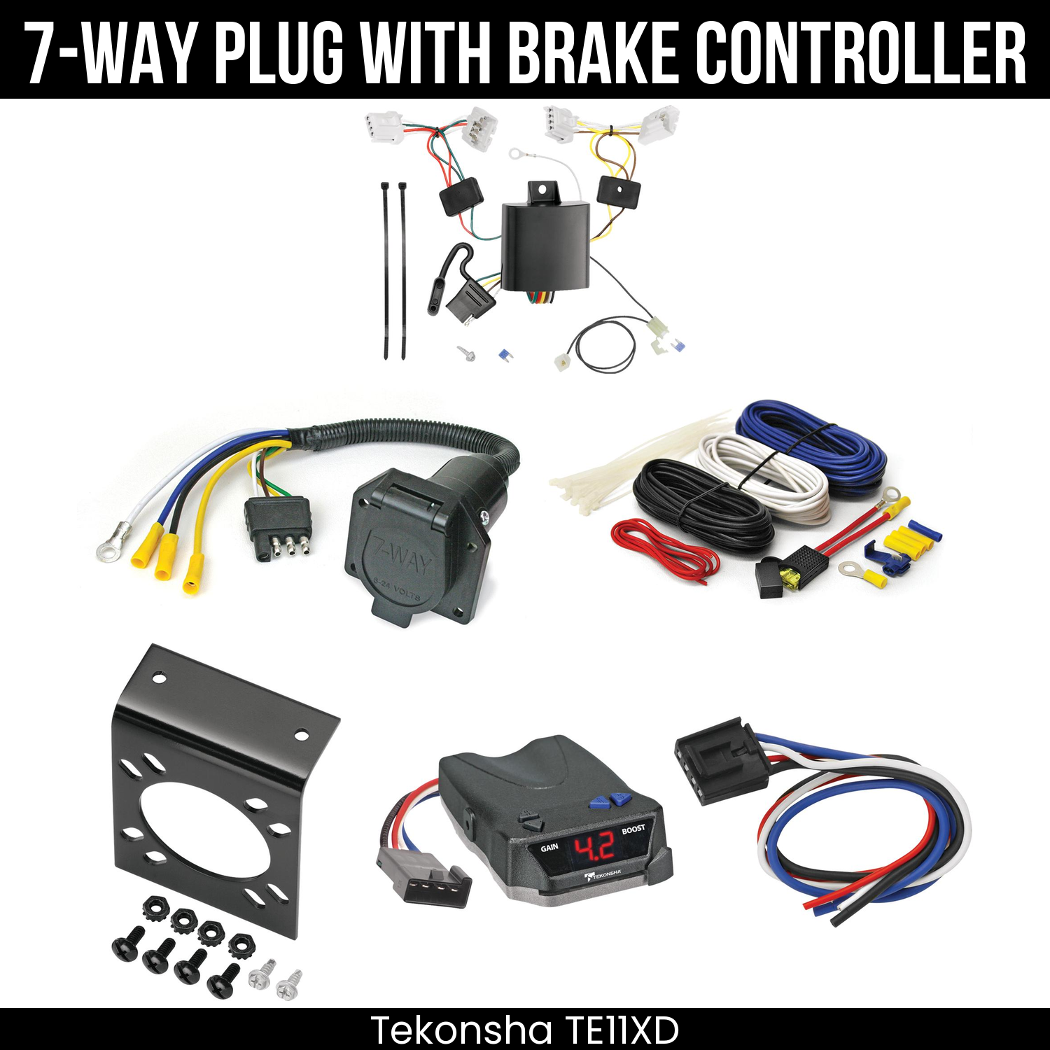 Trailer Wiring 7-Way Economy Plug w/ Bracket , Tekonsha Brake EVN Control